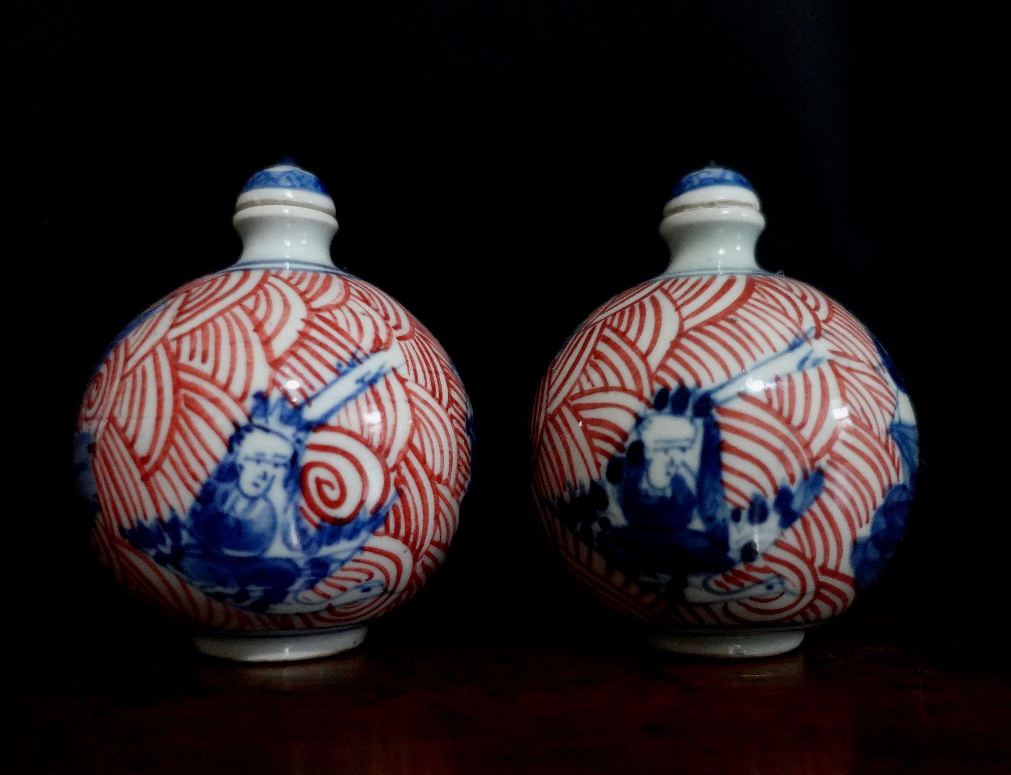 Agate Antique Pair Chinese Imari Porcelain Snuff Bottles