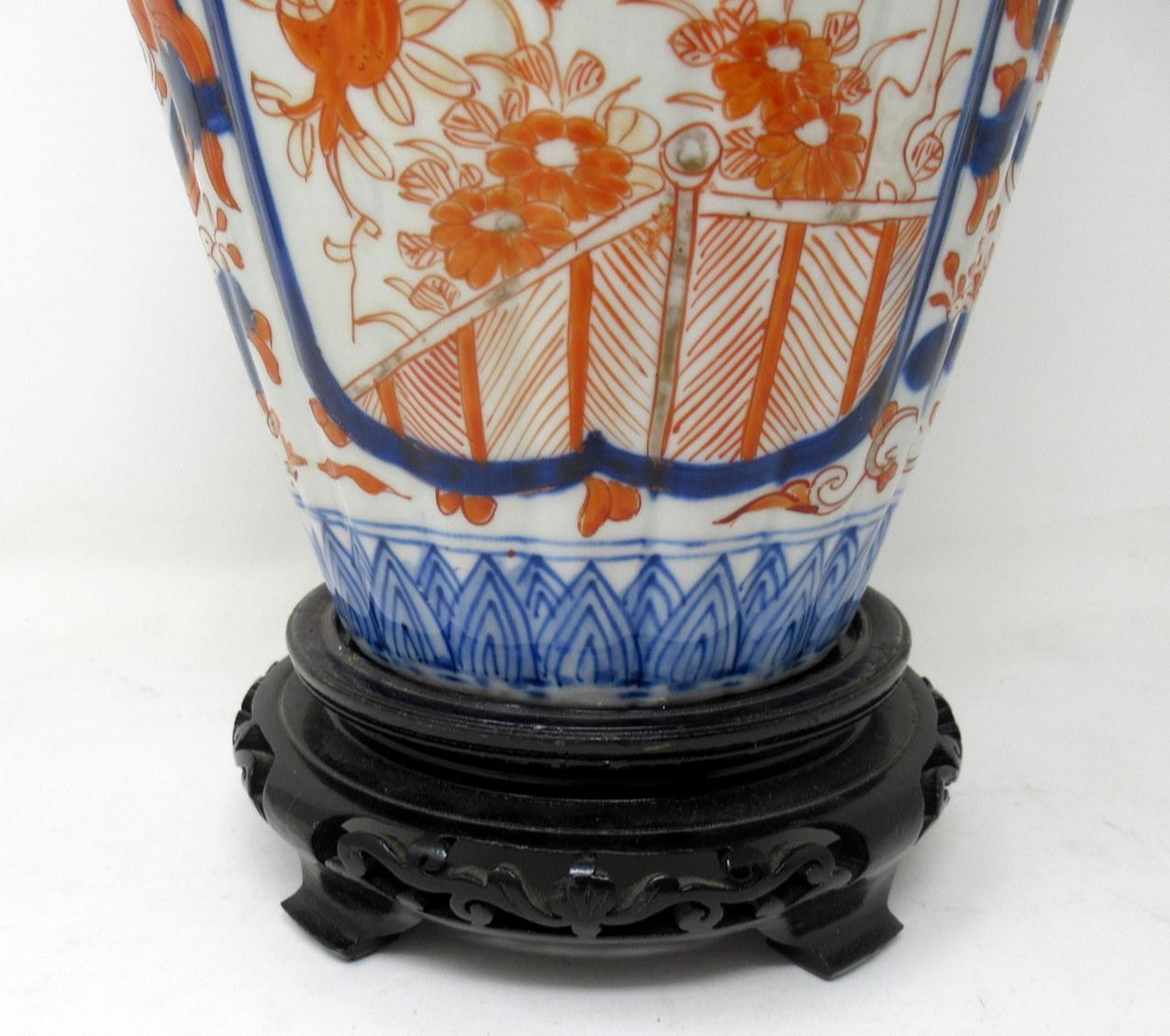 Ceramic Antique Pair Chinese Japanese Imari Porcelain Ormolu Table Lamps Cobalt Blue Red