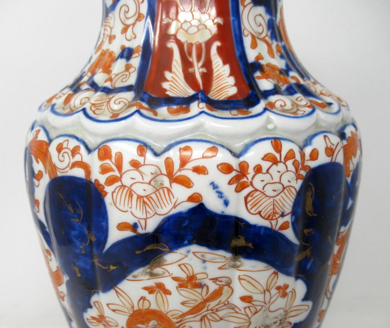 Antique Pair Chinese Japanese Imari Porcelain Ormolu Table Lamps Cobalt Blue Red 1