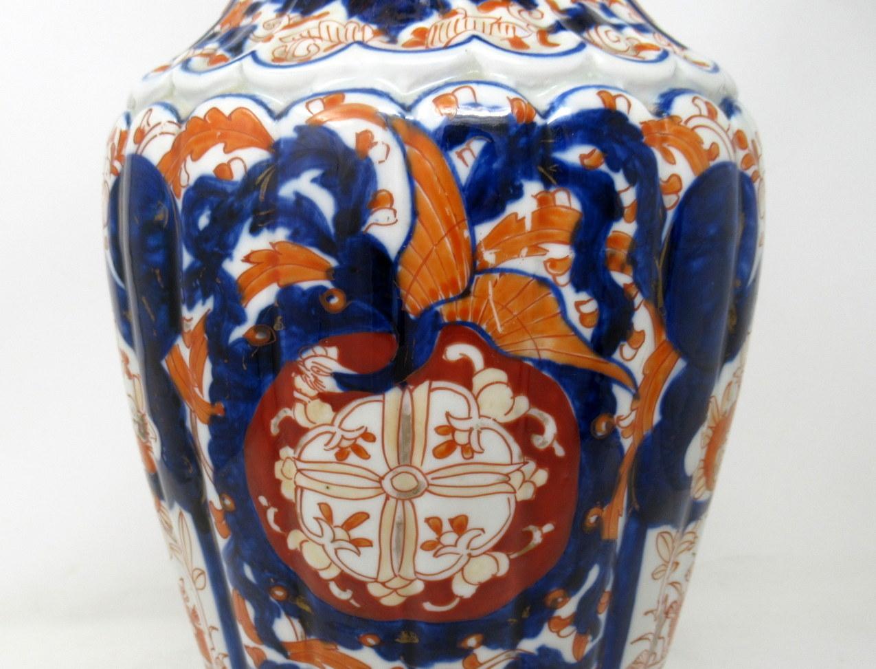 Antique Pair Chinese Japanese Imari Porcelain Ormolu Table Lamps Cobalt Blue Red 2