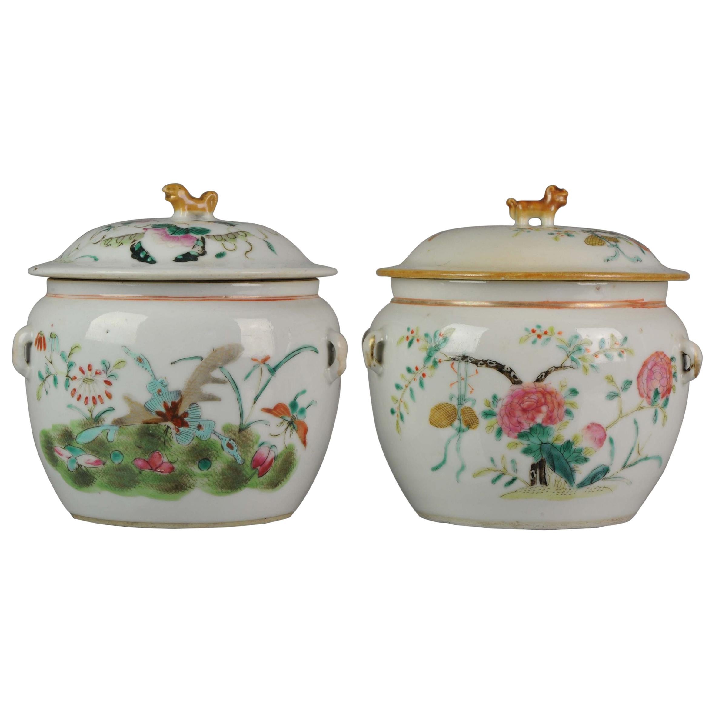 Antique Pair of Chinese Porcelain Kamcheng Tureen Fencai, Qing Guangxu