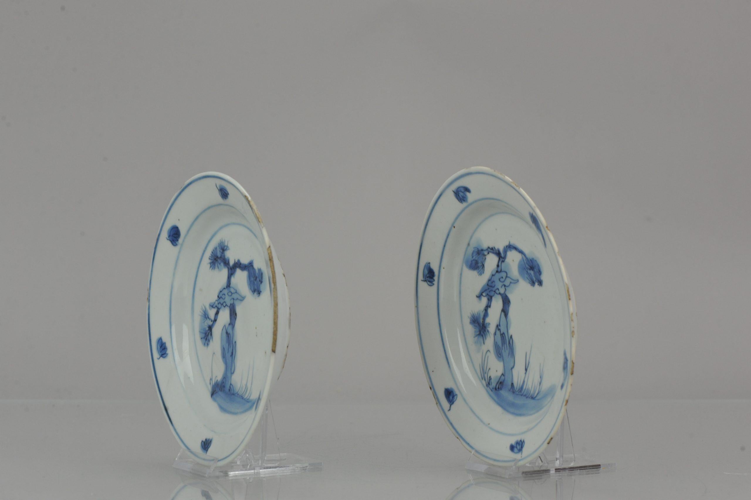 Antique Pair Chinese Porcelain Late Ming 1600-1640 Tianqi Chongzhen Gnarled Pine 7