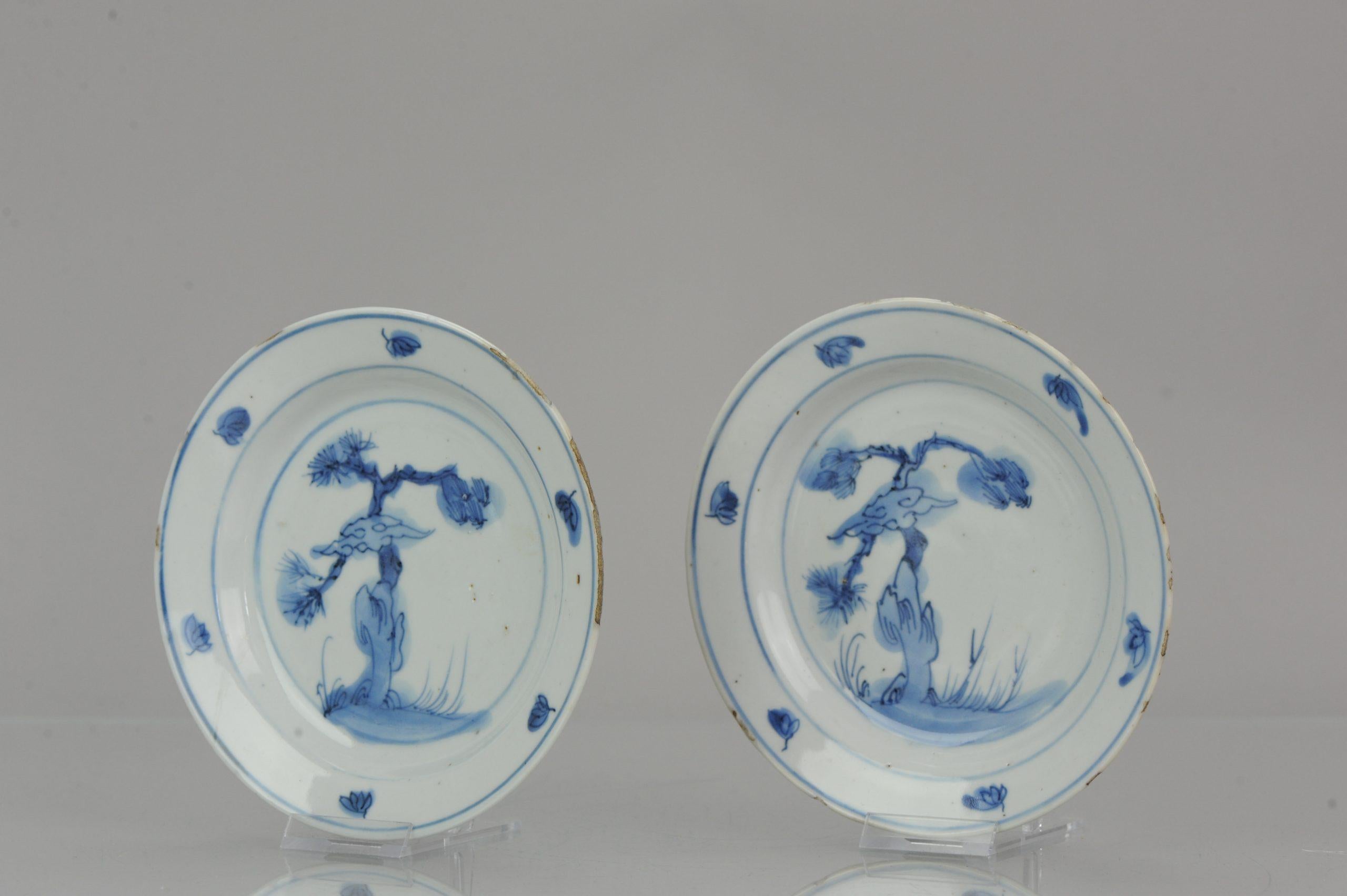 Antique Pair Chinese Porcelain Late Ming 1600-1640 Tianqi Chongzhen Gnarled Pine 8