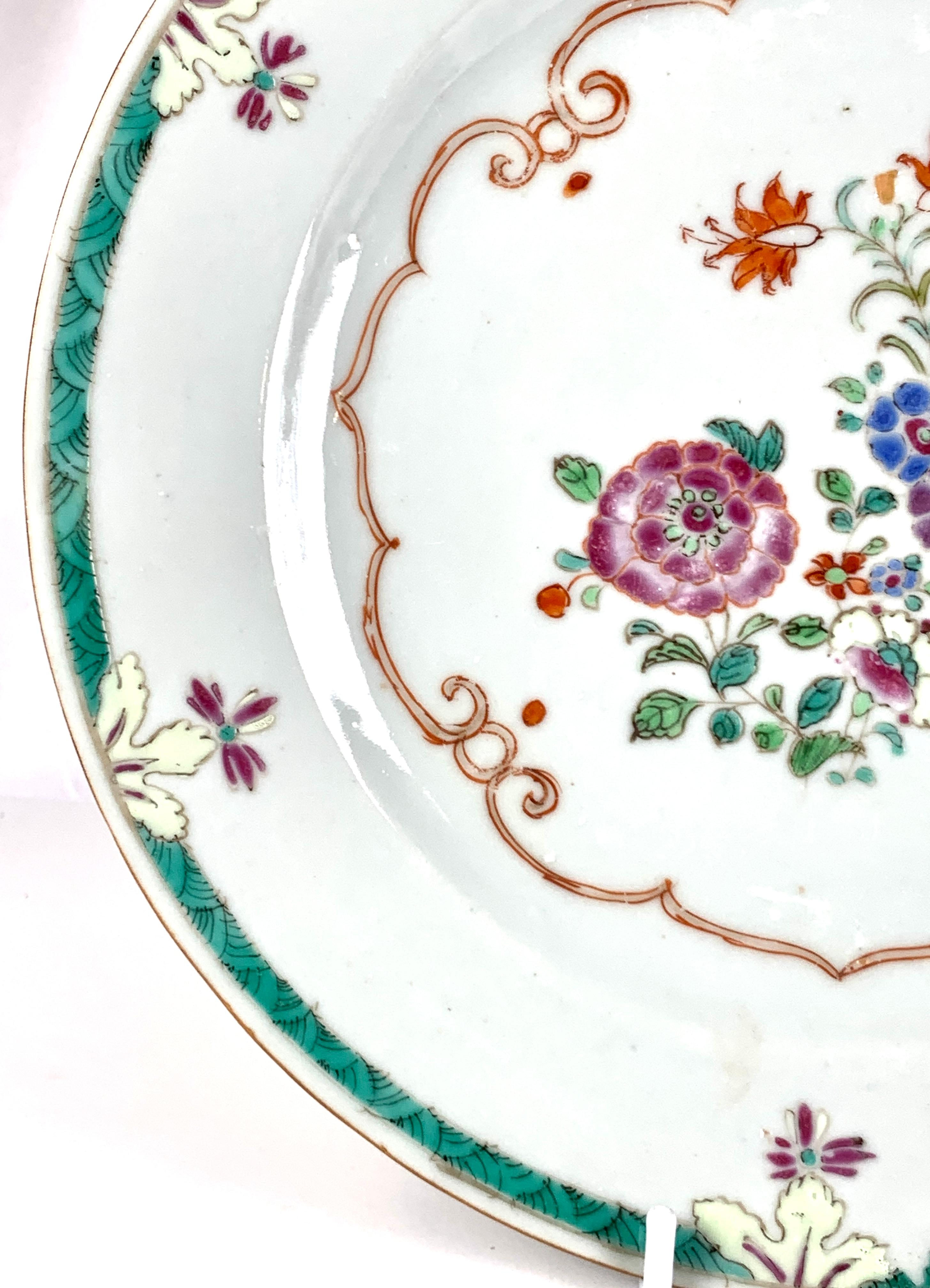 Antique Pair Chinese Porcelain Plates 18th Century Qianlong Era Circa 1770 For Sale 2