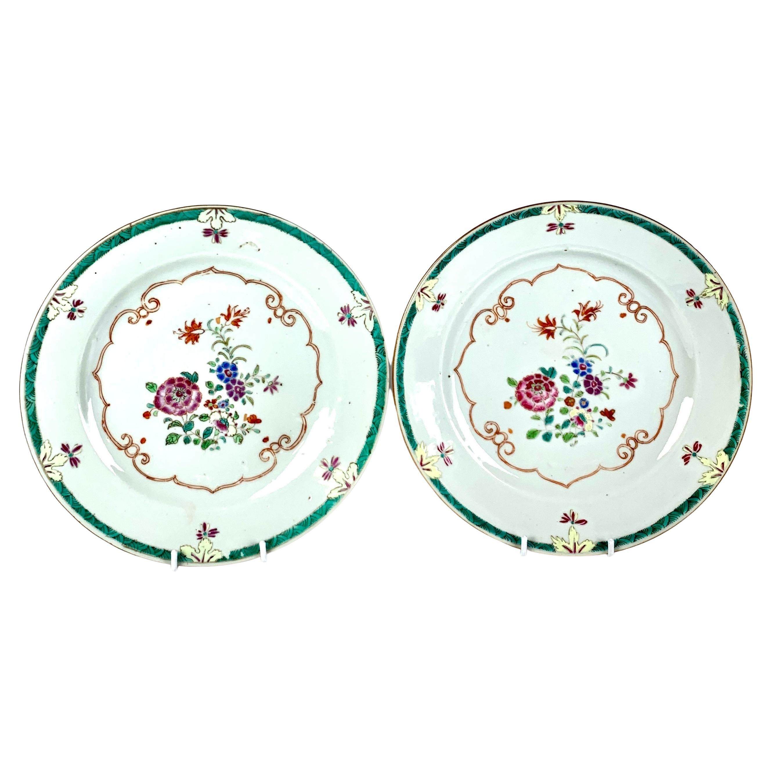 Antique Pair Chinese Porcelain Plates 18th Century Qianlong Era Circa 1770 For Sale