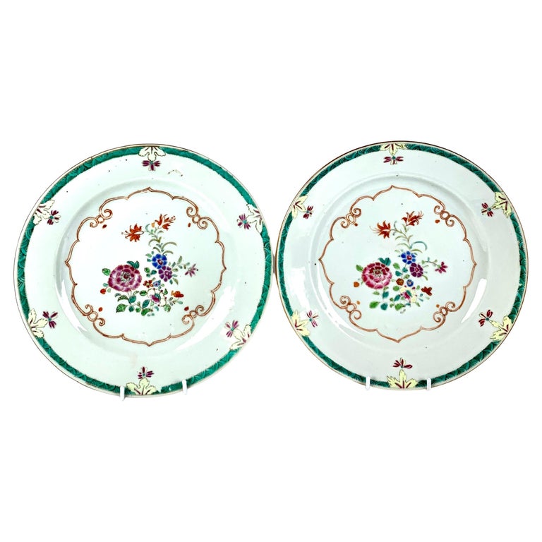 Antique Pair Chinese Porcelain Plates 18th Century Qianlong Era Circa