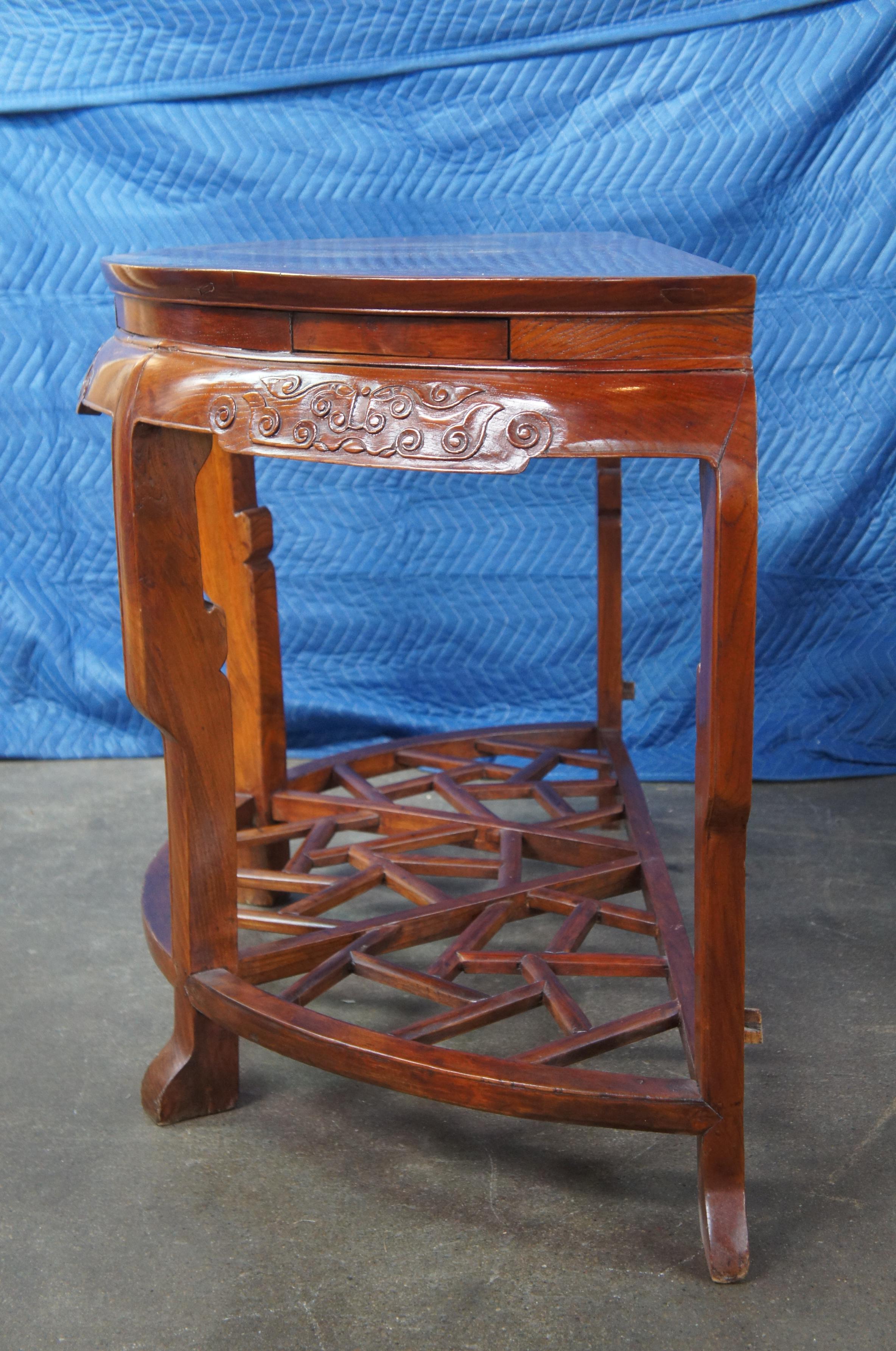 2 Antique Chinese Qing Elm Demilune Half Moon Chinoiserie Console Center Tables For Sale 6