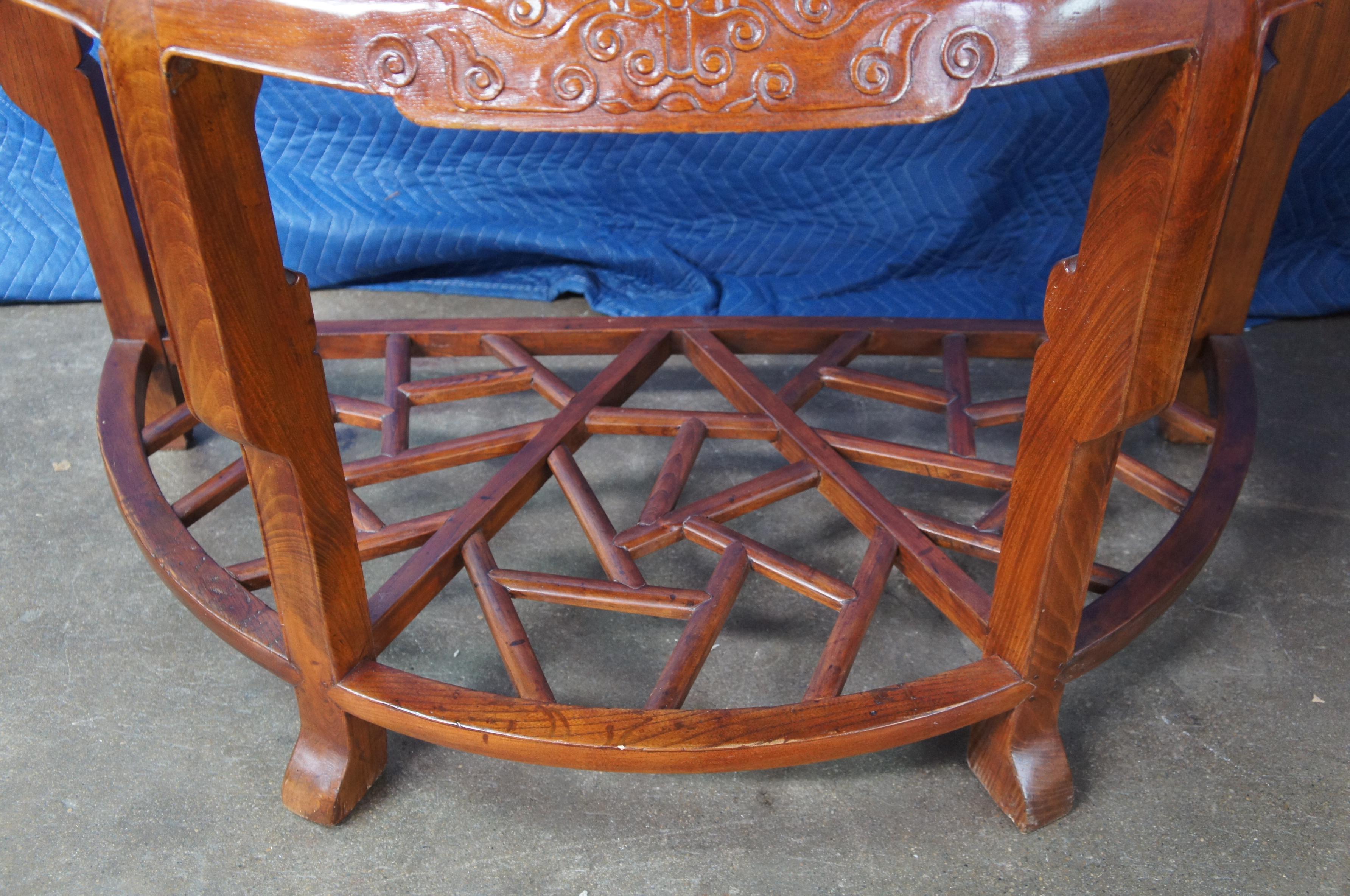 2 Antique Chinese Qing Elm Demilune Half Moon Chinoiserie Console Center Tables For Sale 2