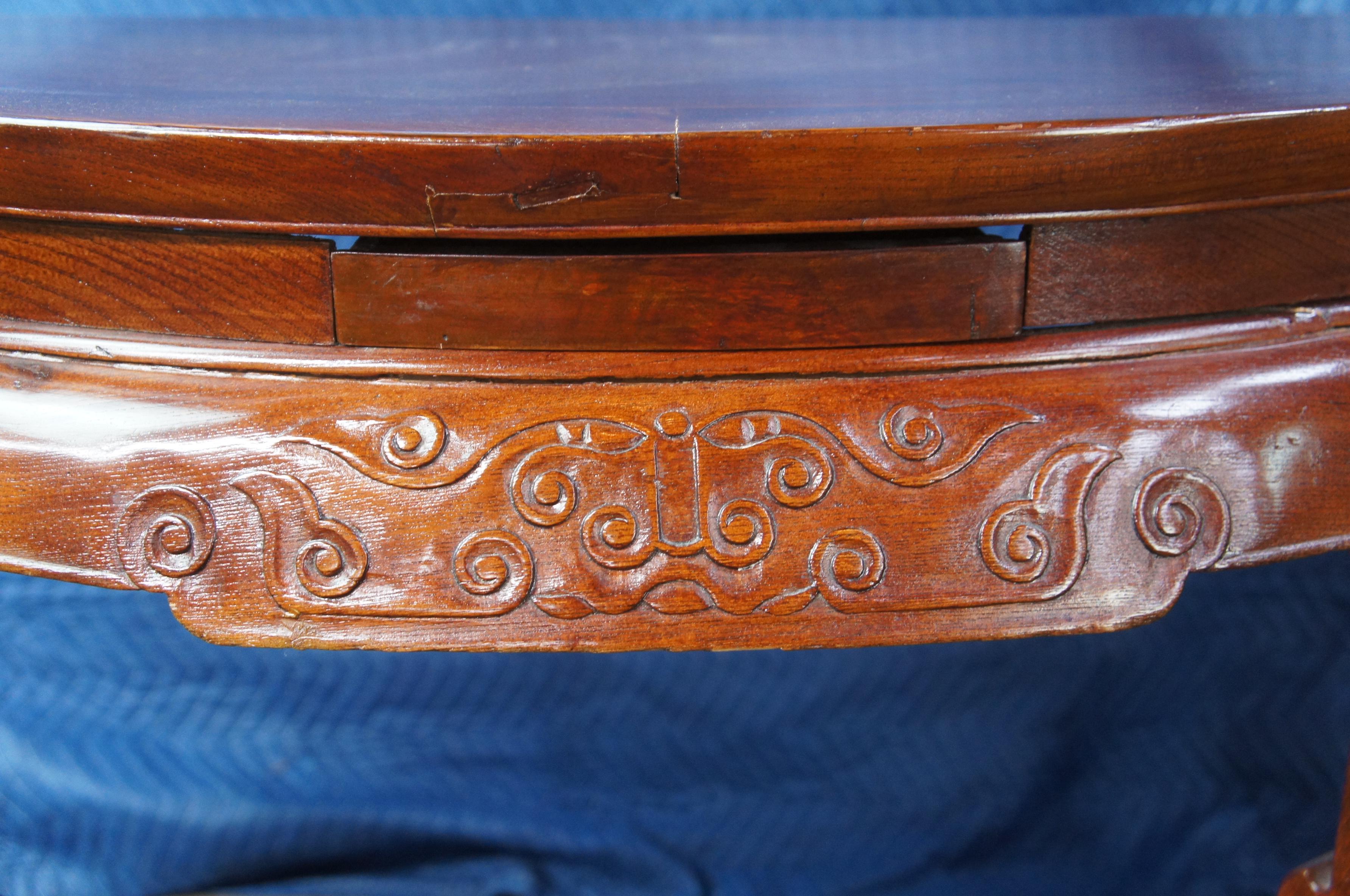 2 Antique Chinese Qing Elm Demilune Half Moon Chinoiserie Console Center Tables For Sale 3