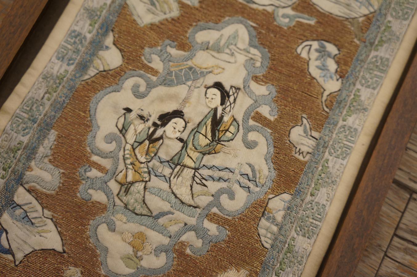 Embroidered Mid 19th Century Pair of Chinese Silk & Metal Embroidery (7