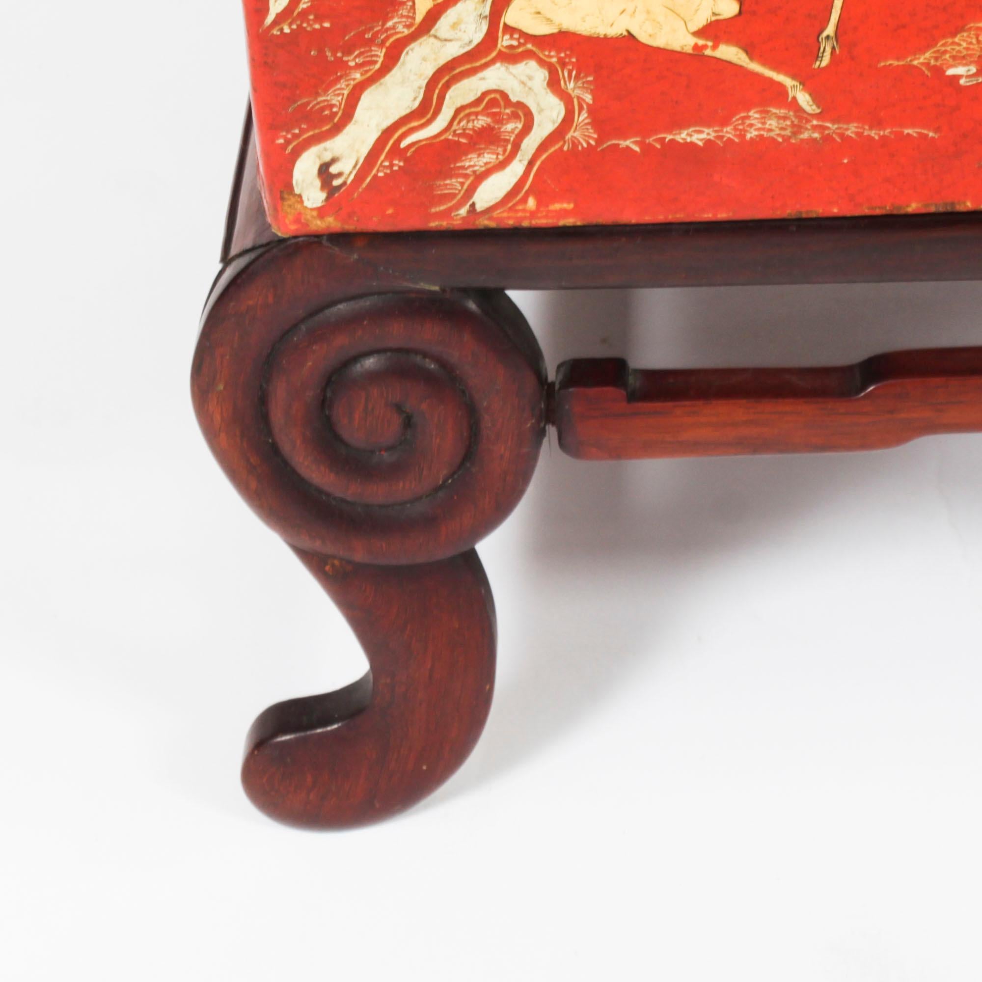 Antique Pair Chineses Red Lacquered Leather Chinoiserie Trunks 19th Century For Sale 9