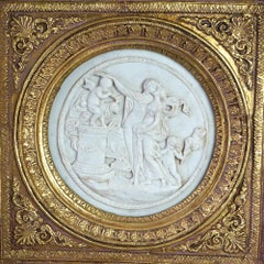 Antique Pair Classical Carved Marble Plaques with Figures In High Relief 19thC