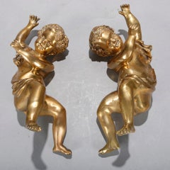 Antique Pair of Classical Greek Cast Gilt Bronze Cherub Sculptural Elements