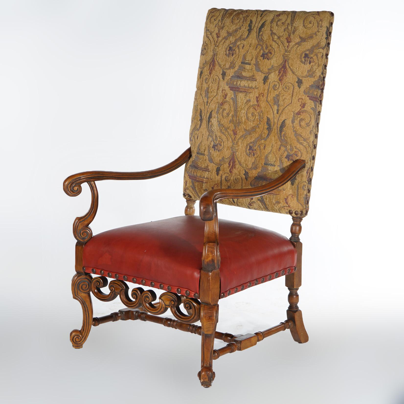 European Antique Pair Continental Baroque Carved Walnut Throne Chairs Circa1920 For Sale