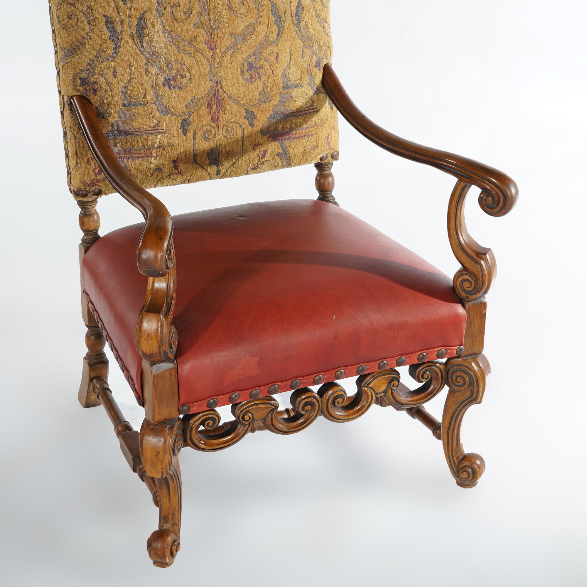 Tissu d'ameublement Antiquité Paire de chaises de trône en noyer sculpté baroque continental Circa1920 en vente