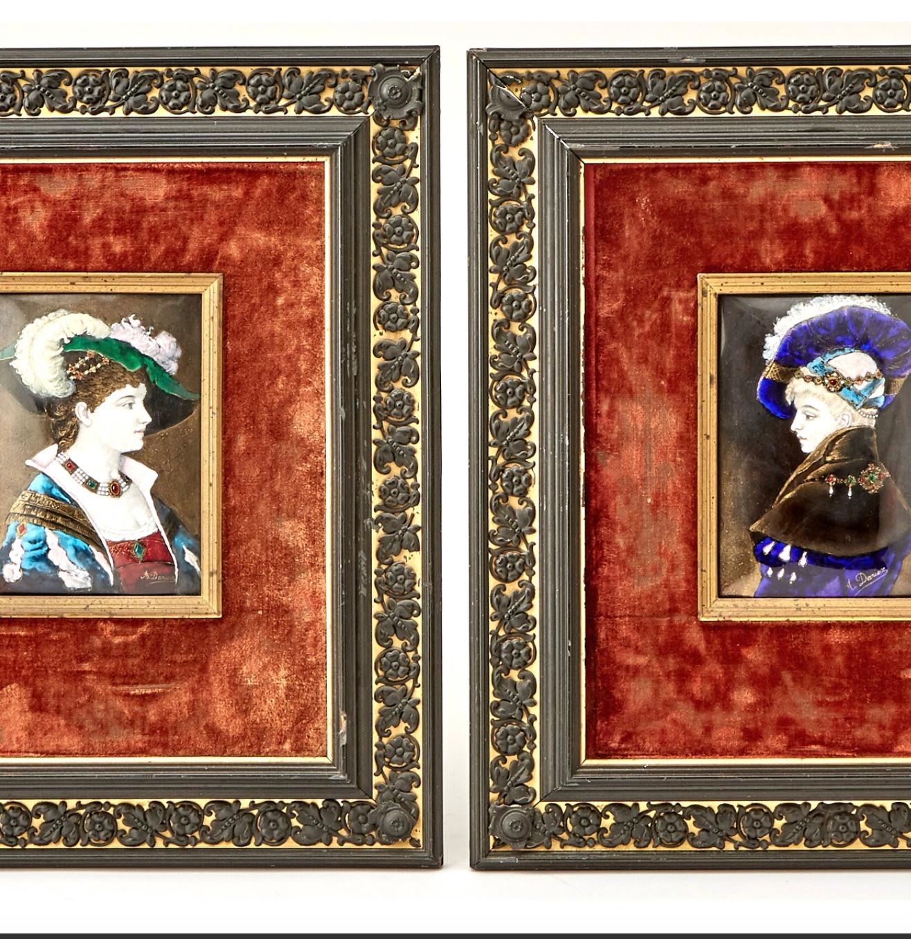 Antique Pair Continental French Limoges Hanging Wall Plaque For Sale 2