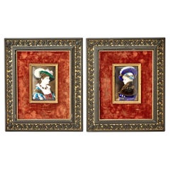 Antique Pair Continental French Limoges Hanging Wall Plaque