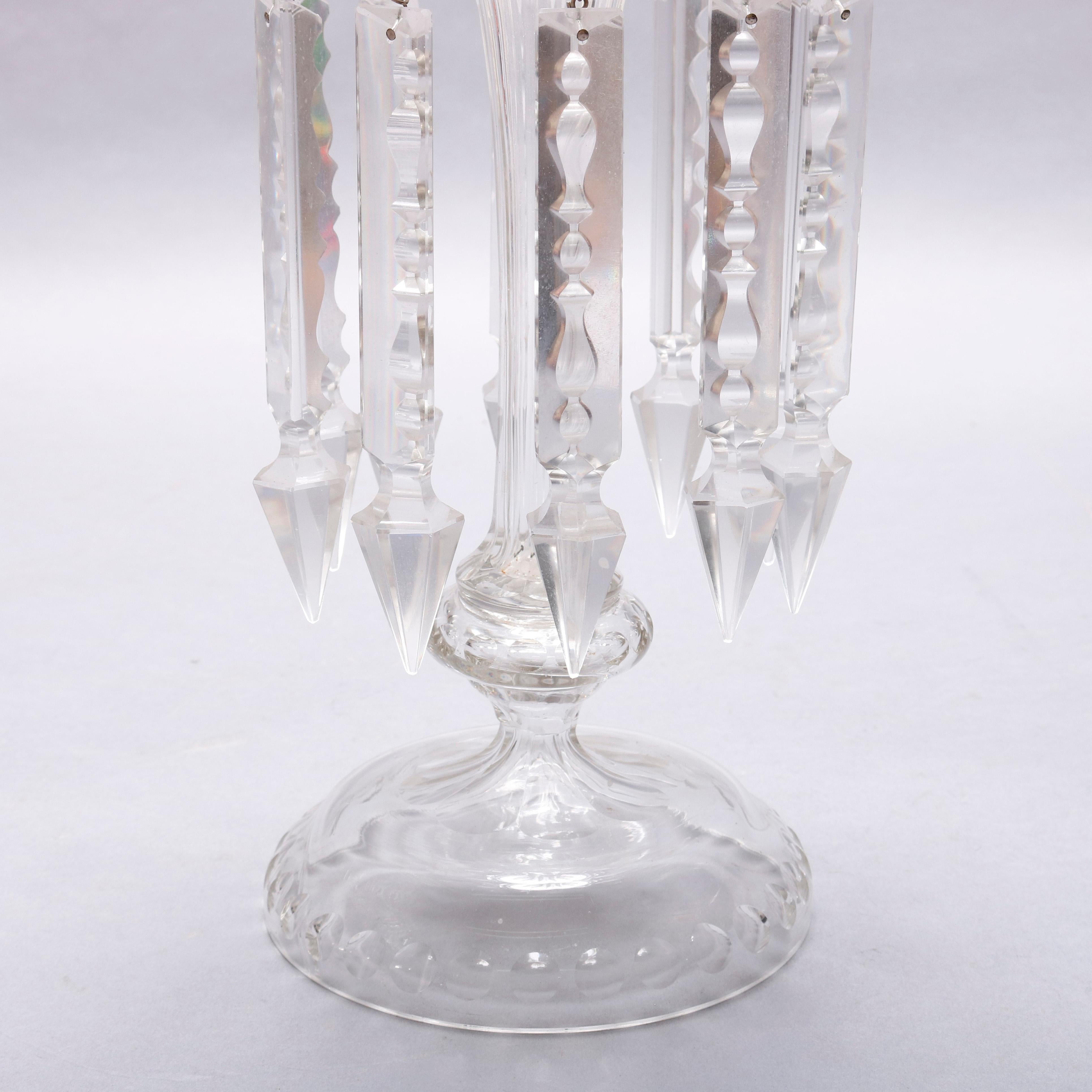 Antique Pair of Crystal Bohemian School Mantel Lustres, circa 1880 4