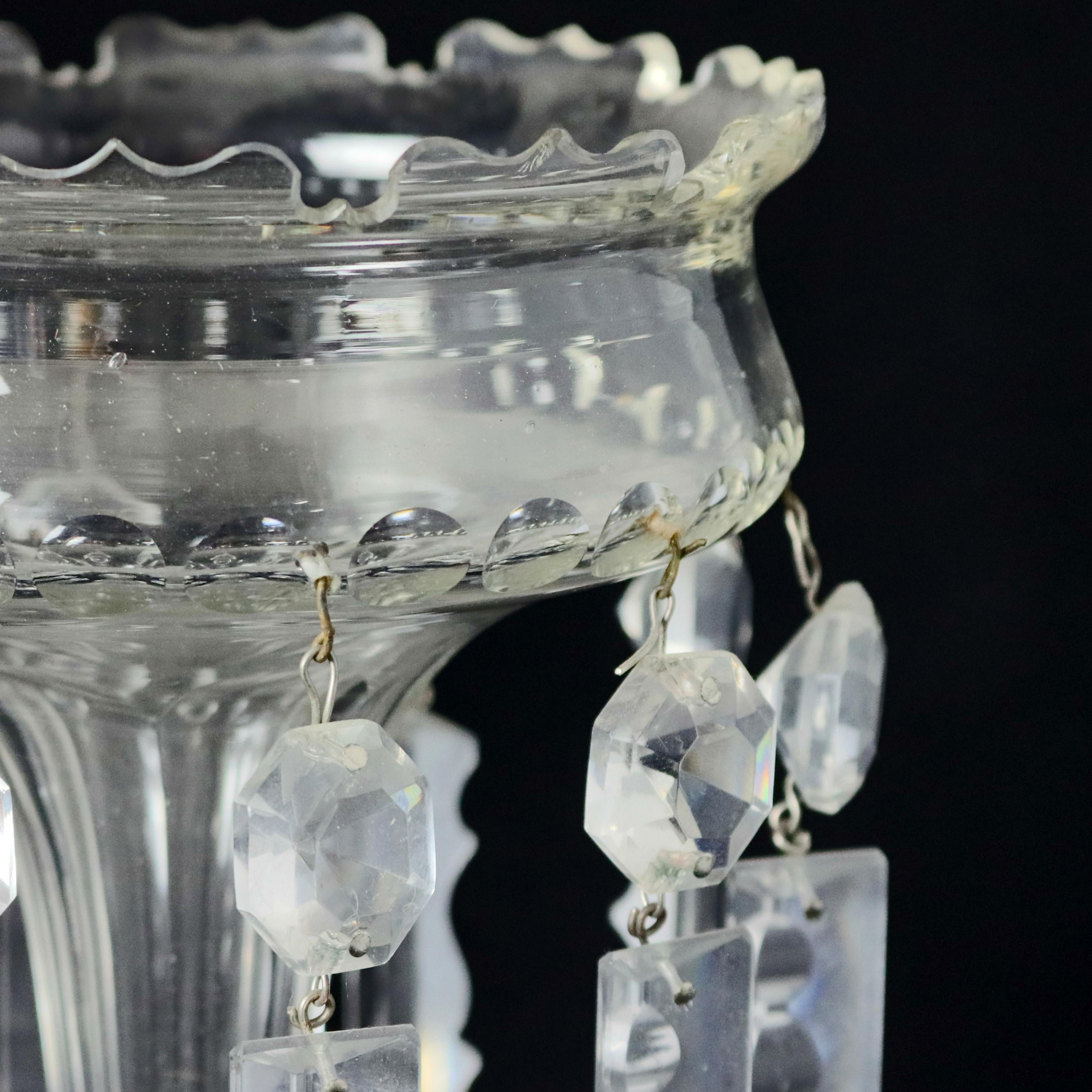 Antique Pair of Crystal Bohemian School Mantel Lustres, circa 1880 7