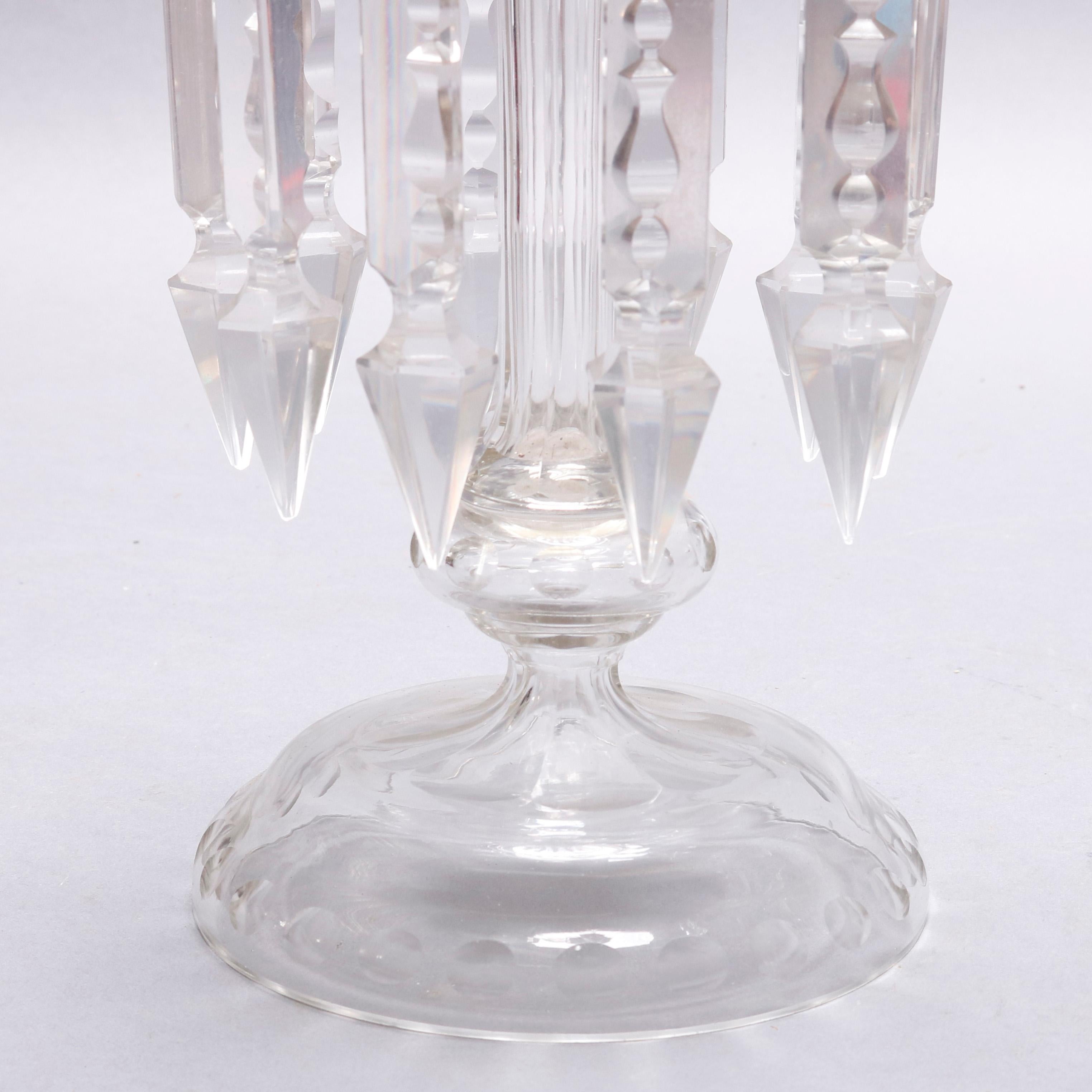 American Antique Pair of Crystal Bohemian School Mantel Lustres, circa 1880
