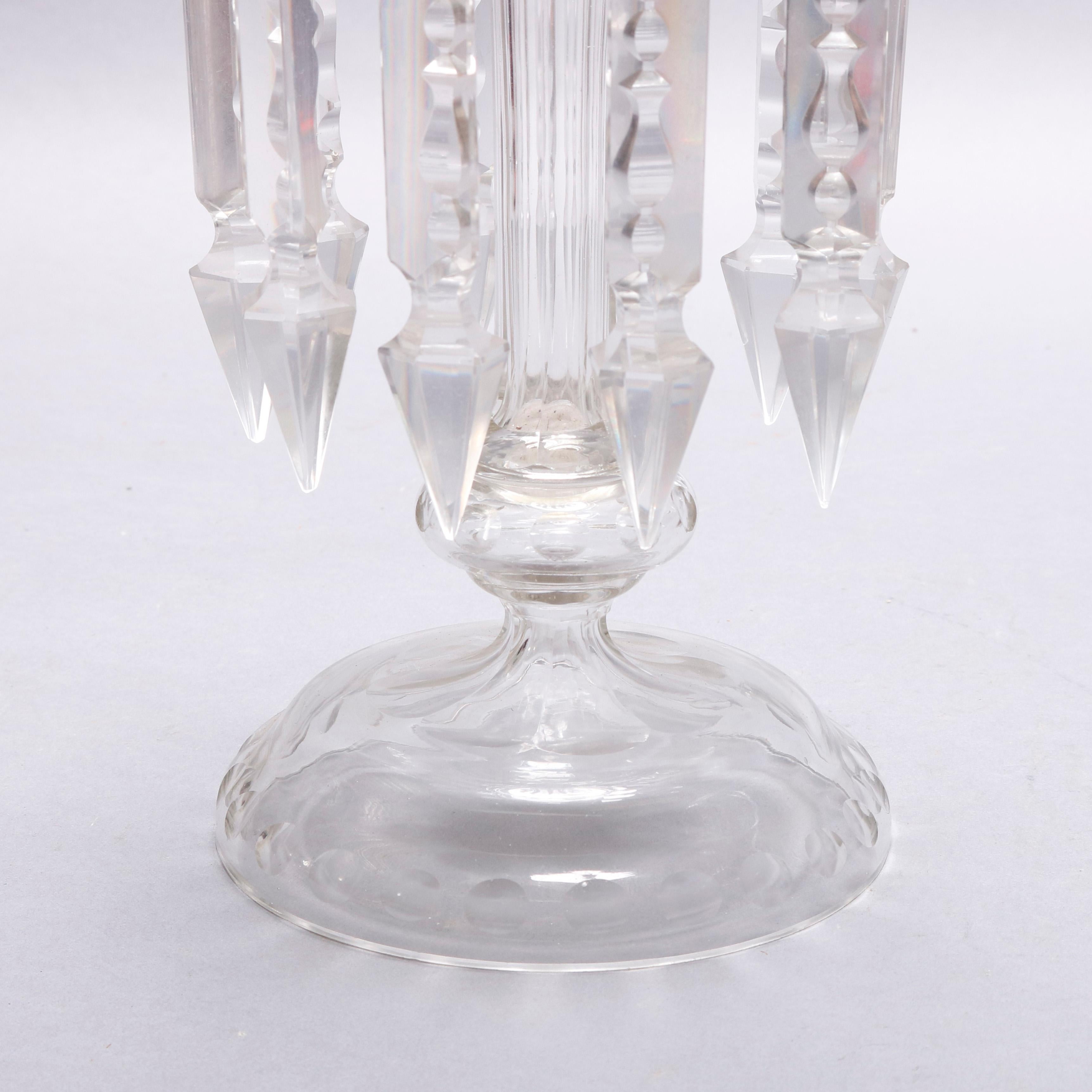 19th Century Antique Pair of Crystal Bohemian School Mantel Lustres, circa 1880