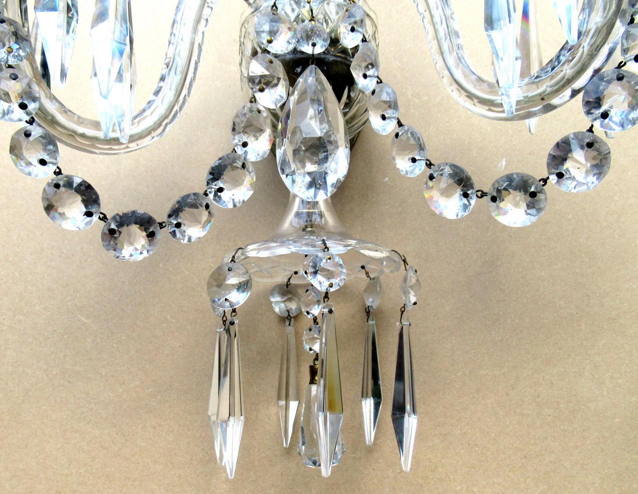 Antique Pair Cut Crystal Wall Brackets Lights Sconces Appliques Attrib F C Osler In Good Condition In Dublin, Ireland