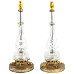 Antique Pair of Cut-Glass and Bronze Table Lamps, 1930s