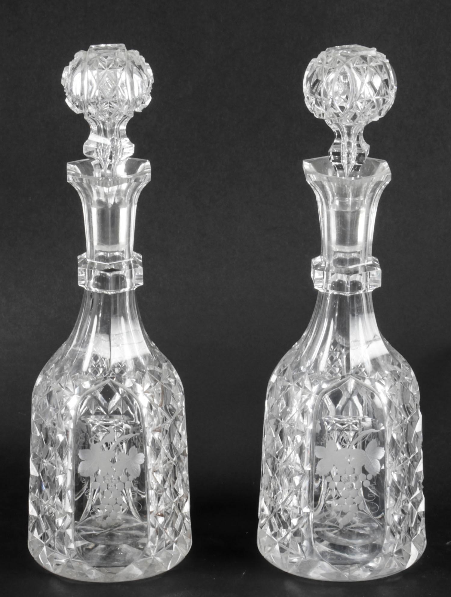 Antique Pair of Cut Glass Decanters and Stoppers 19th Century 6