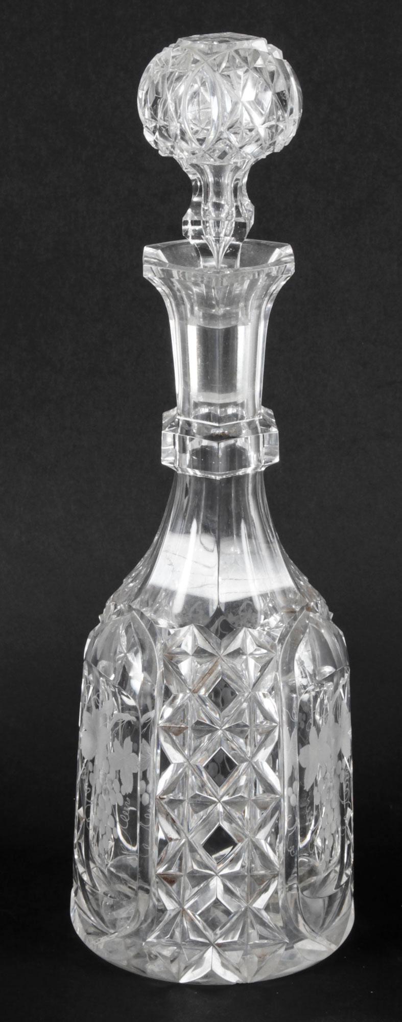 Antique Pair of Cut Glass Decanters and Stoppers 19th Century In Good Condition In London, GB