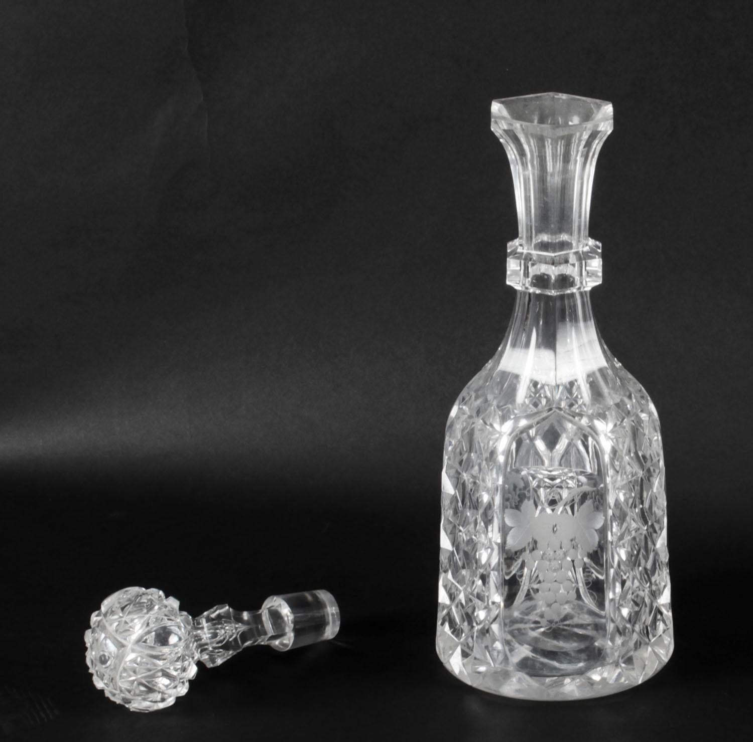 Antique Pair of Cut Glass Decanters and Stoppers 19th Century 3