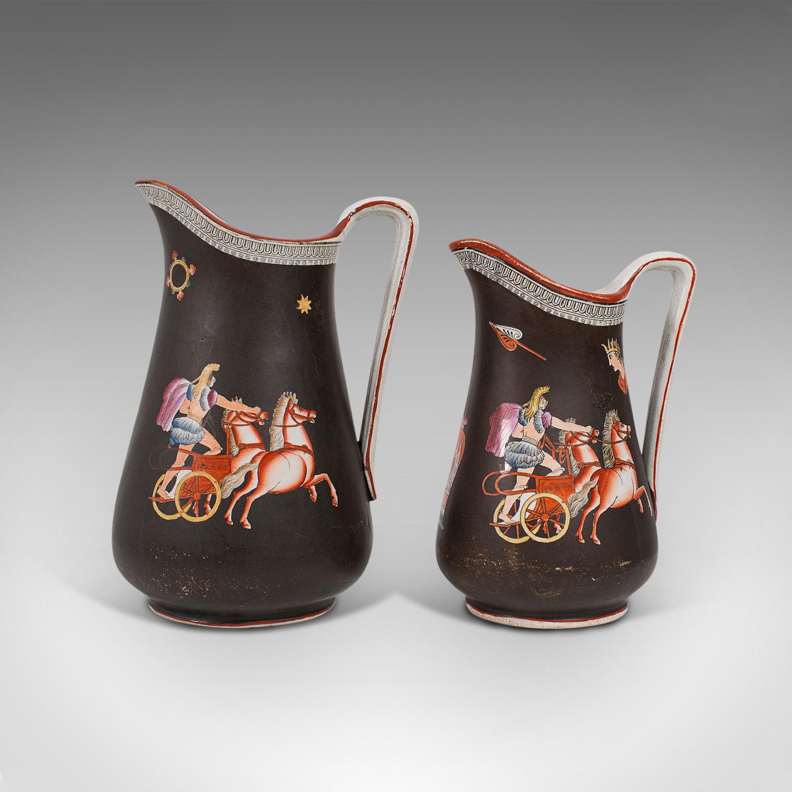 19th Century Antique Pair, Decorative Pouring Jugs, English, Ceramic, Serving Ewer, Victorian