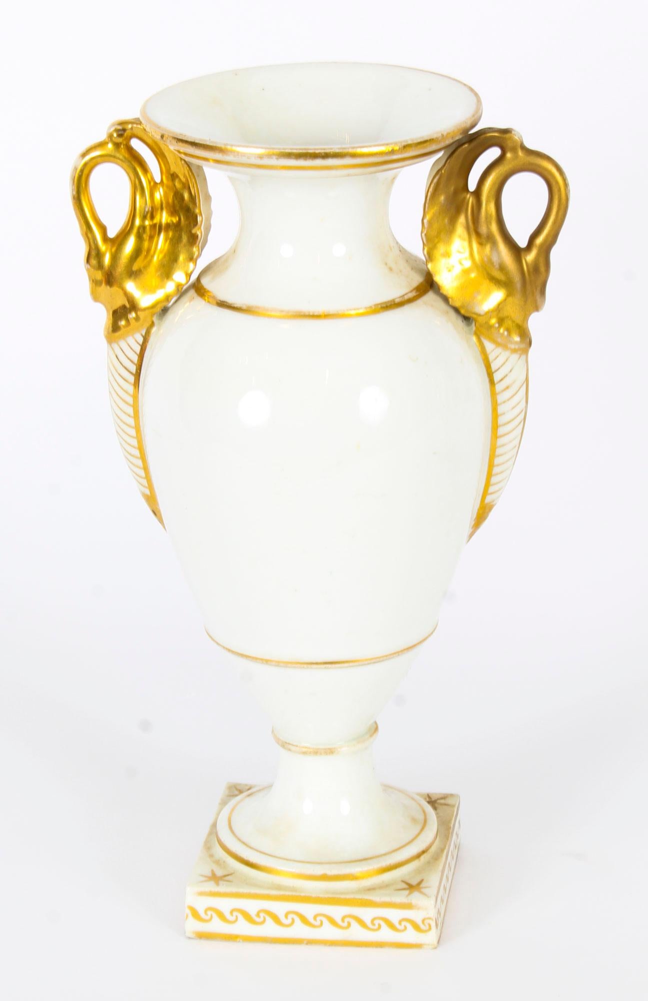 Antique Pair Derby Gilt Swan Neck Handled Ovoid Cabinet Vases, 18th Century 5