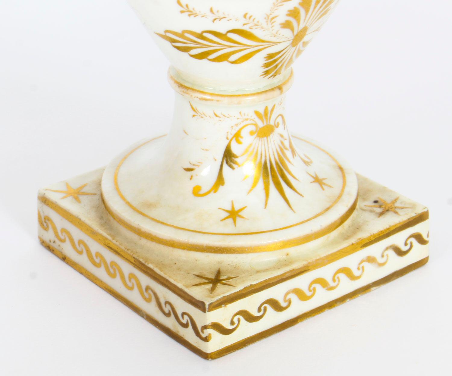 Antique Pair Derby Gilt Swan Neck Handled Ovoid Cabinet Vases, 18th Century 7