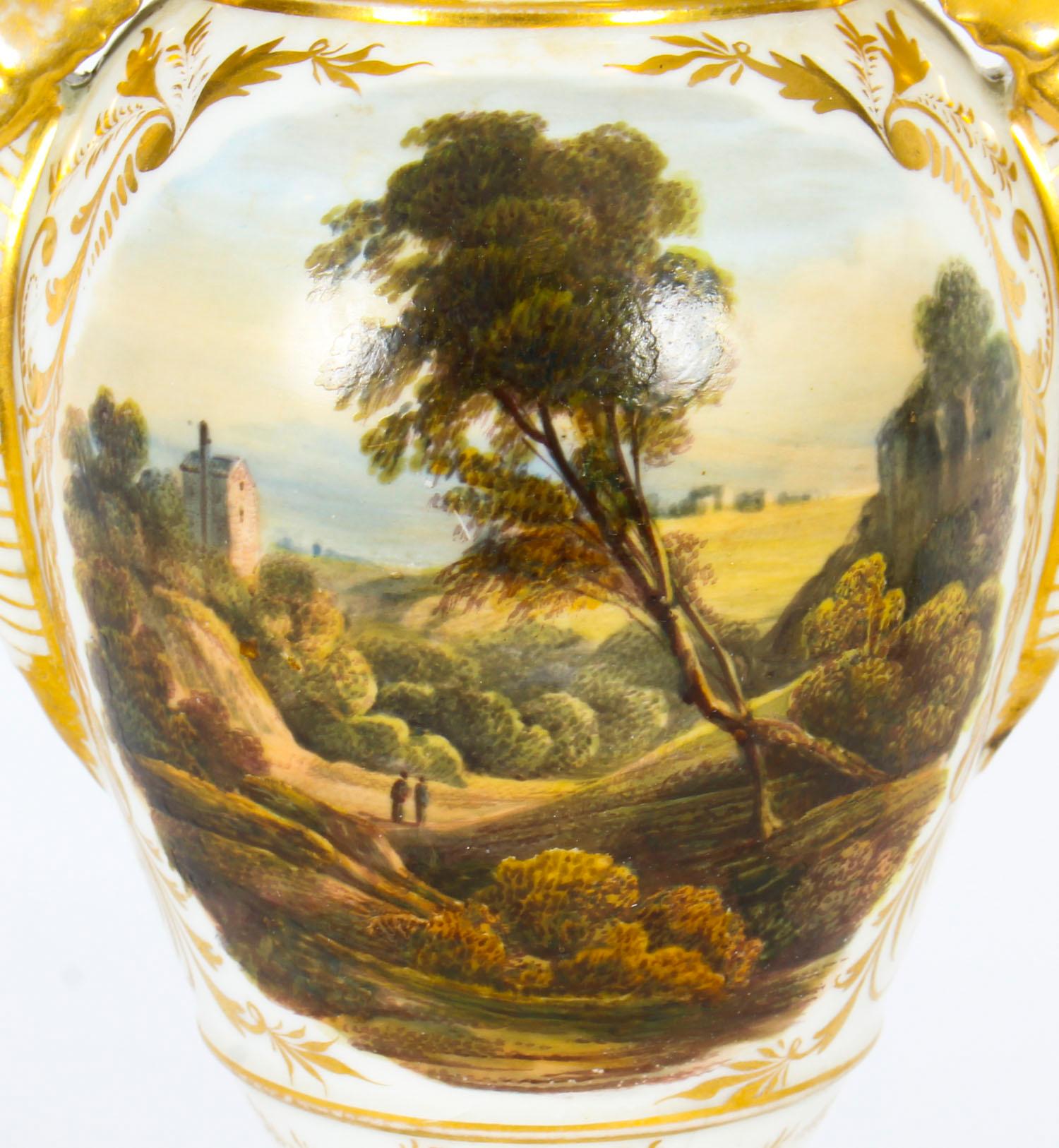 English Antique Pair Derby Gilt Swan Neck Handled Ovoid Cabinet Vases, 18th Century
