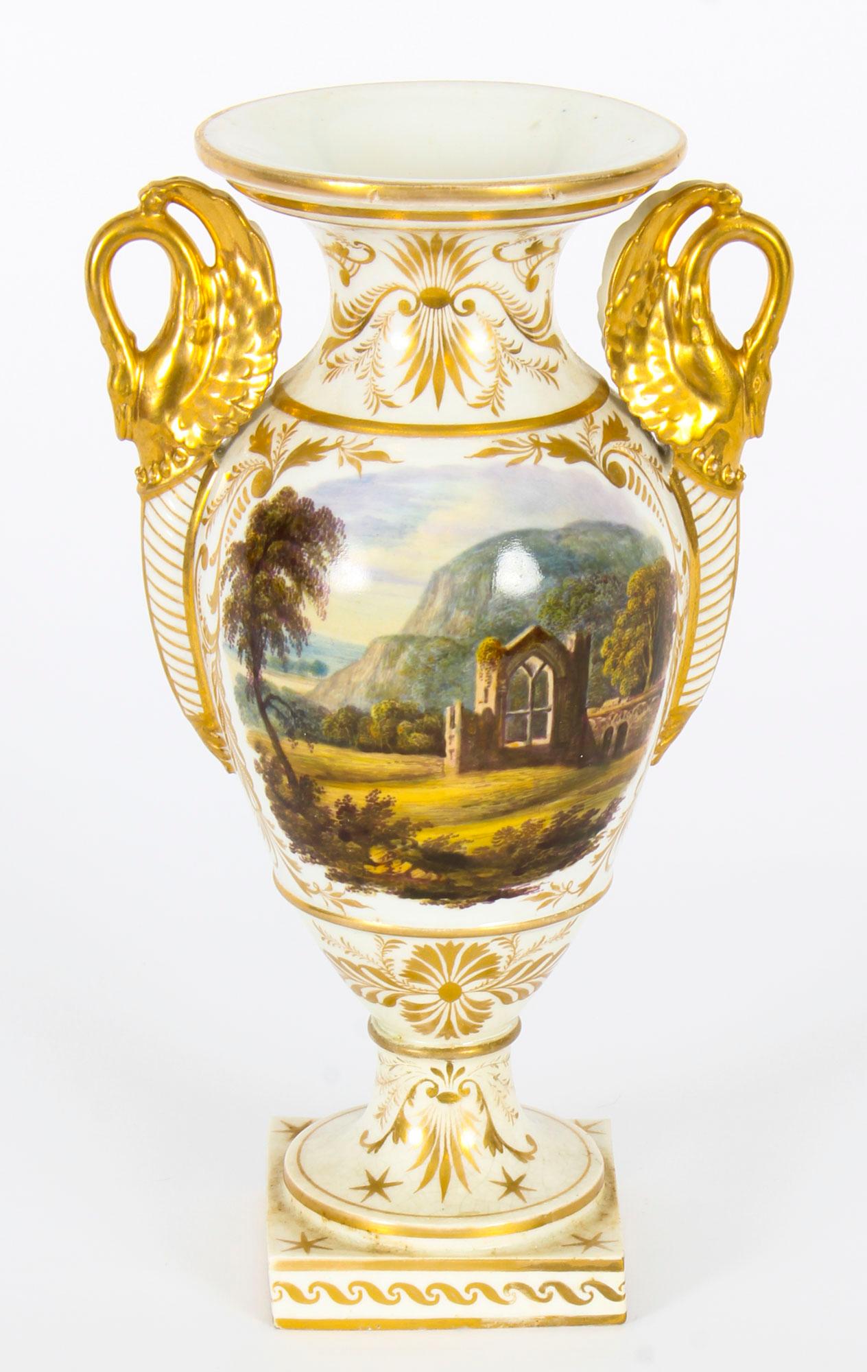Antique Pair Derby Gilt Swan Neck Handled Ovoid Cabinet Vases, 18th Century In Good Condition In London, GB