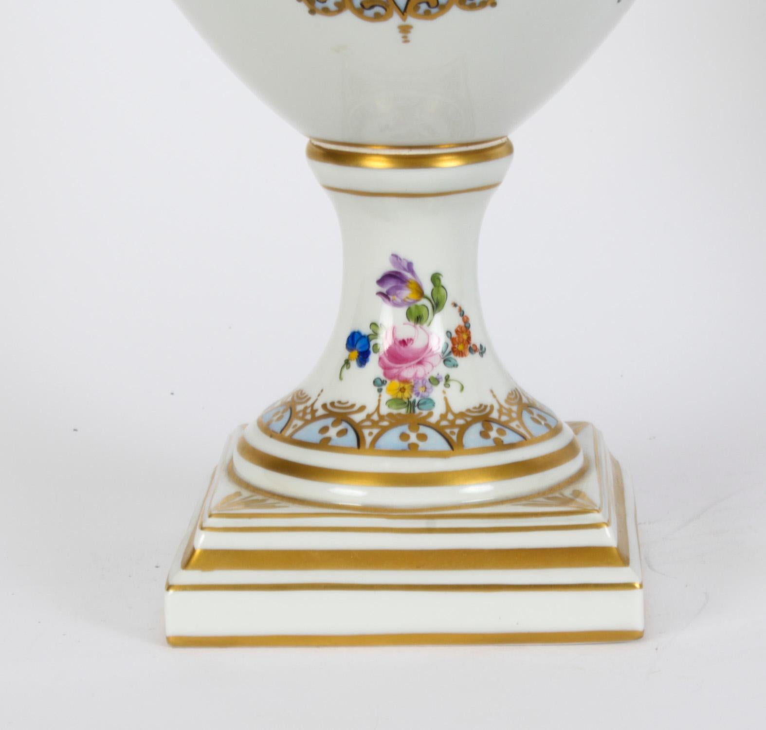 Antique Pair Dresden Porcelain Pot Pourri Lidded Vases 1920s 20th C For Sale 7