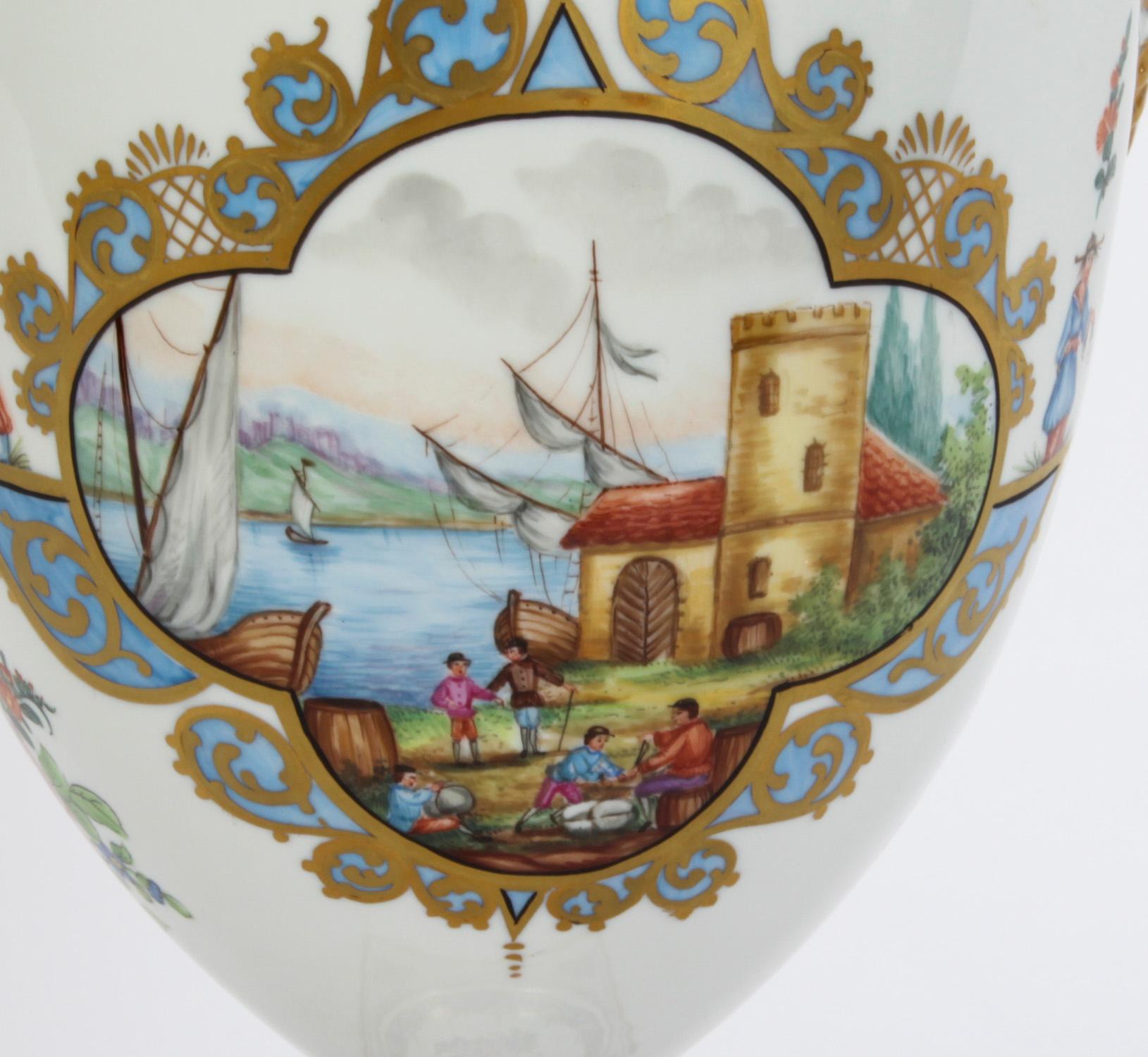Antique Pair Dresden Porcelain Pot Pourri Lidded Vases 1920s 20th C For Sale 8