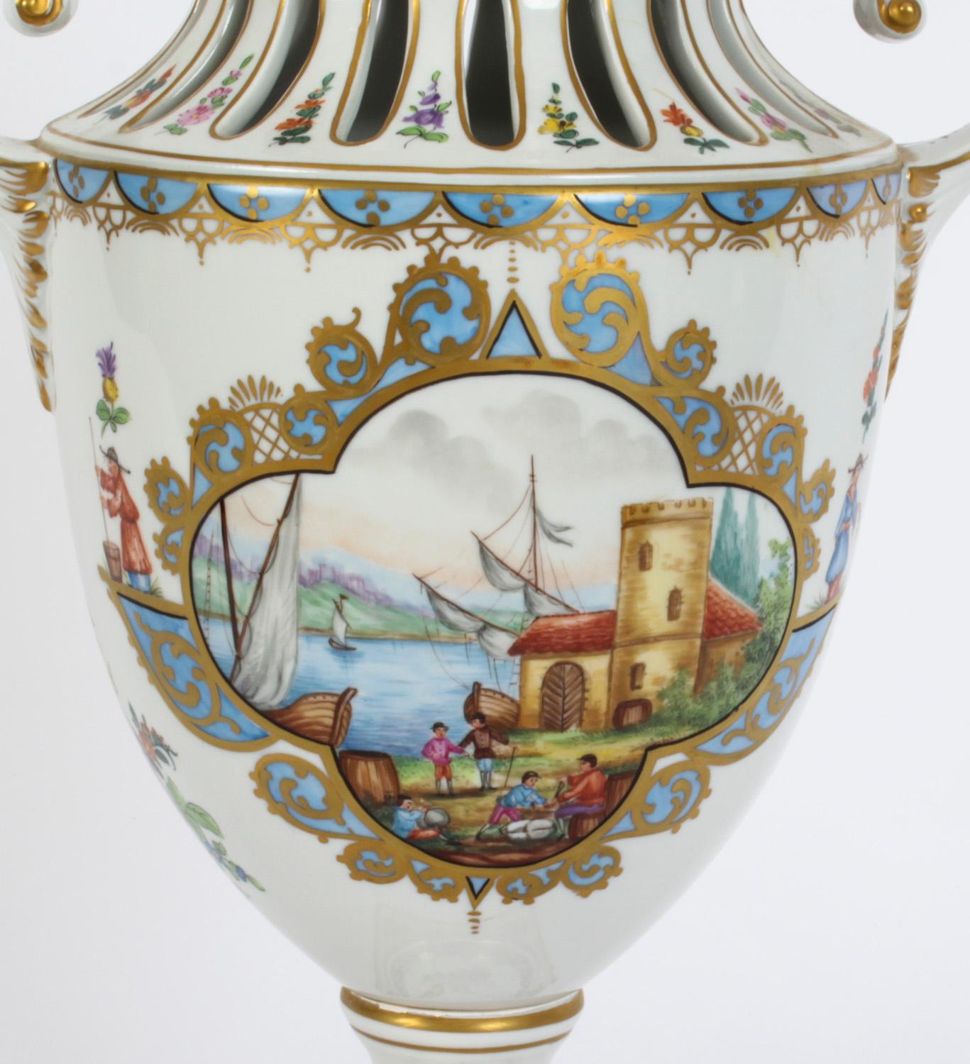 Antique Pair Dresden Porcelain Pot Pourri Lidded Vases 1920s 20th C For Sale 10