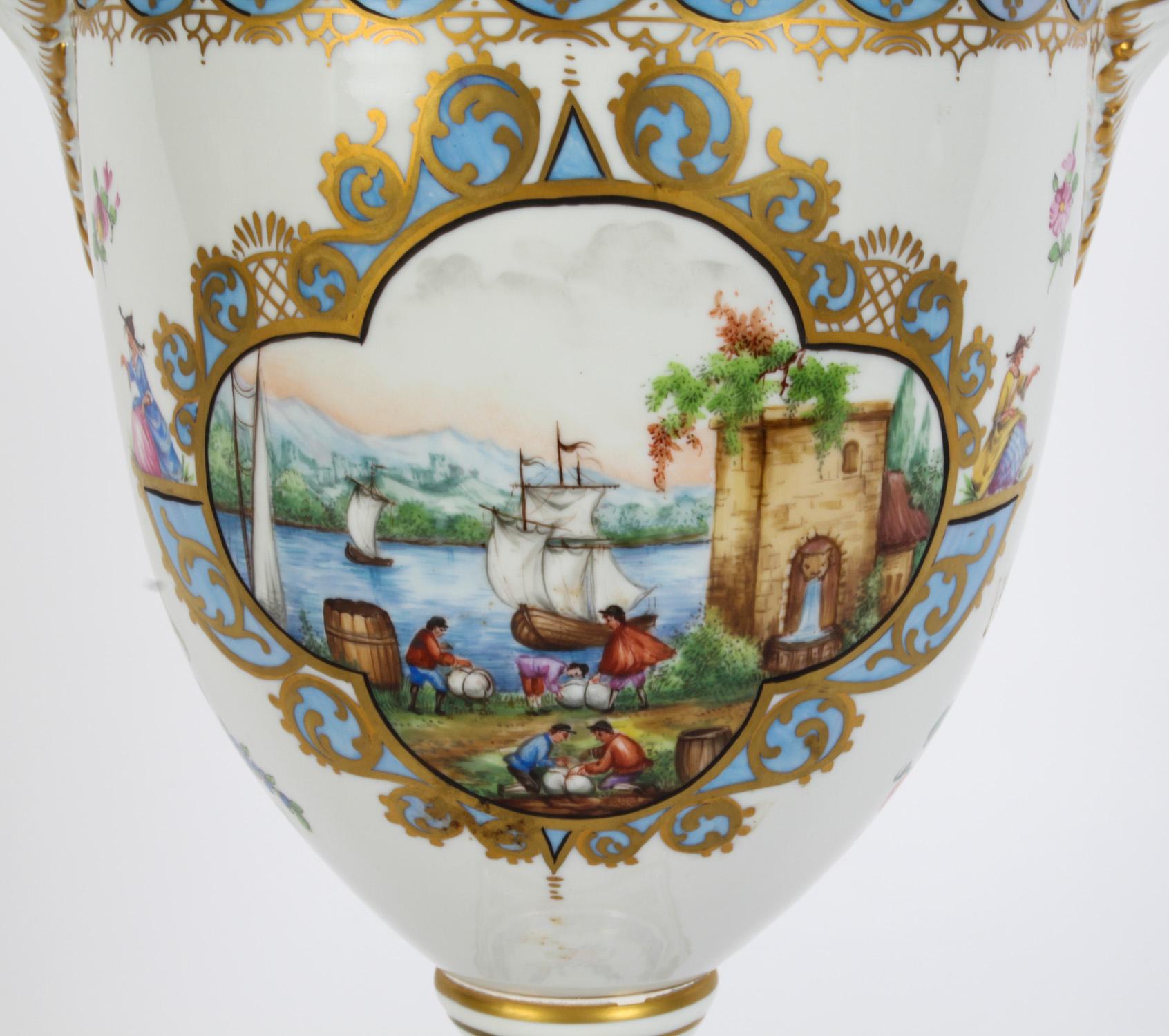 Antique Pair Dresden Porcelain Pot Pourri Lidded Vases 1920s 20th C For Sale 11