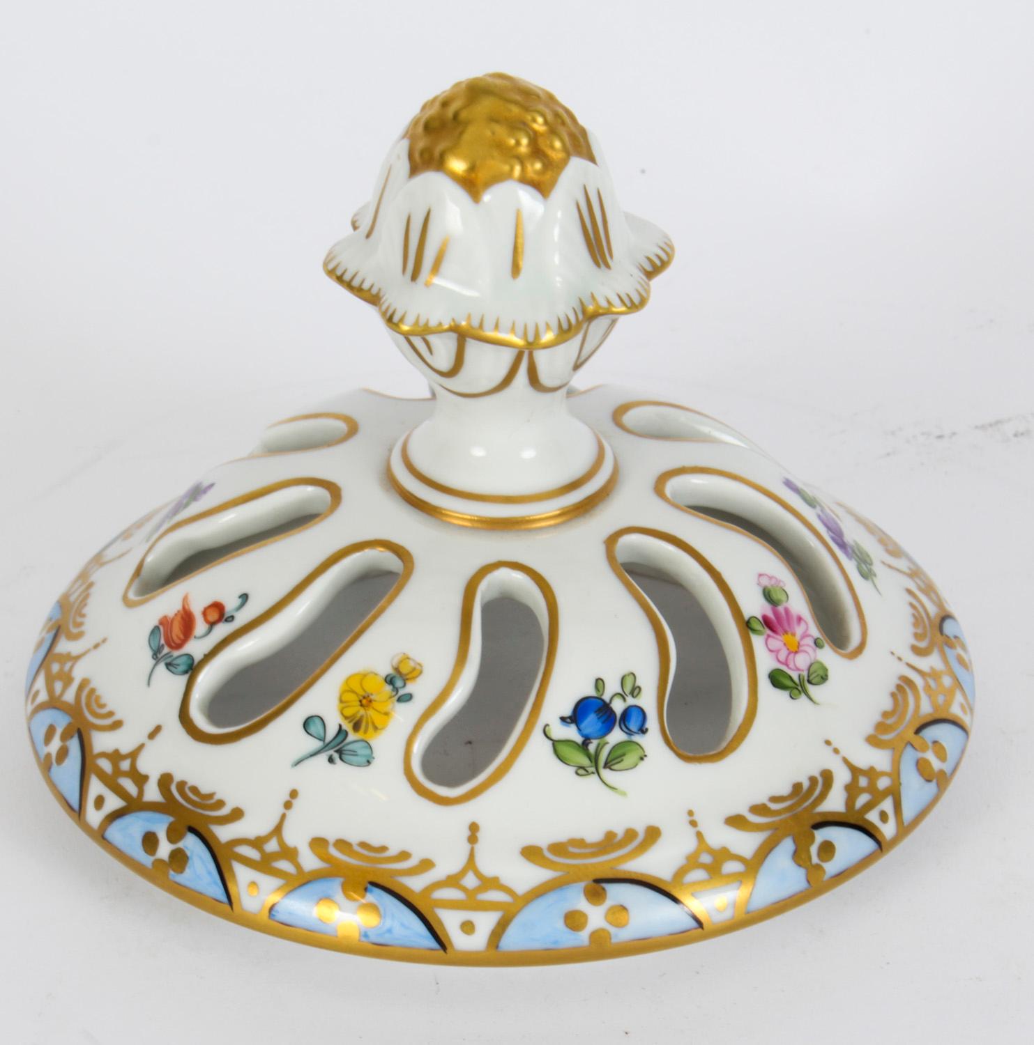 Antique Pair Dresden Porcelain Pot Pourri Lidded Vases 1920s 20th C For Sale 13