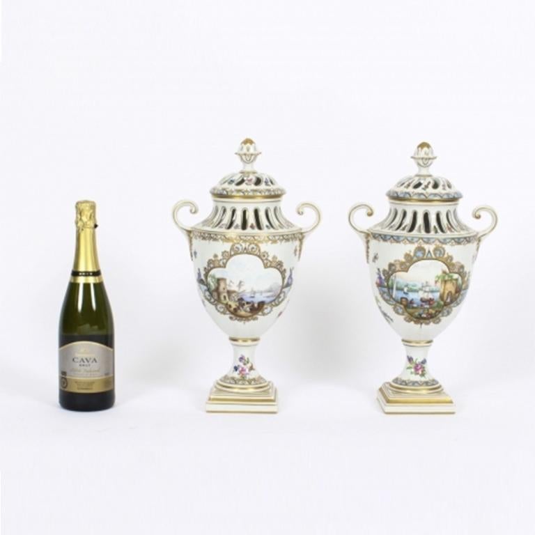 Antique Pair Dresden Porcelain Pot Pourri Lidded Vases 1920s 20th C For Sale 16
