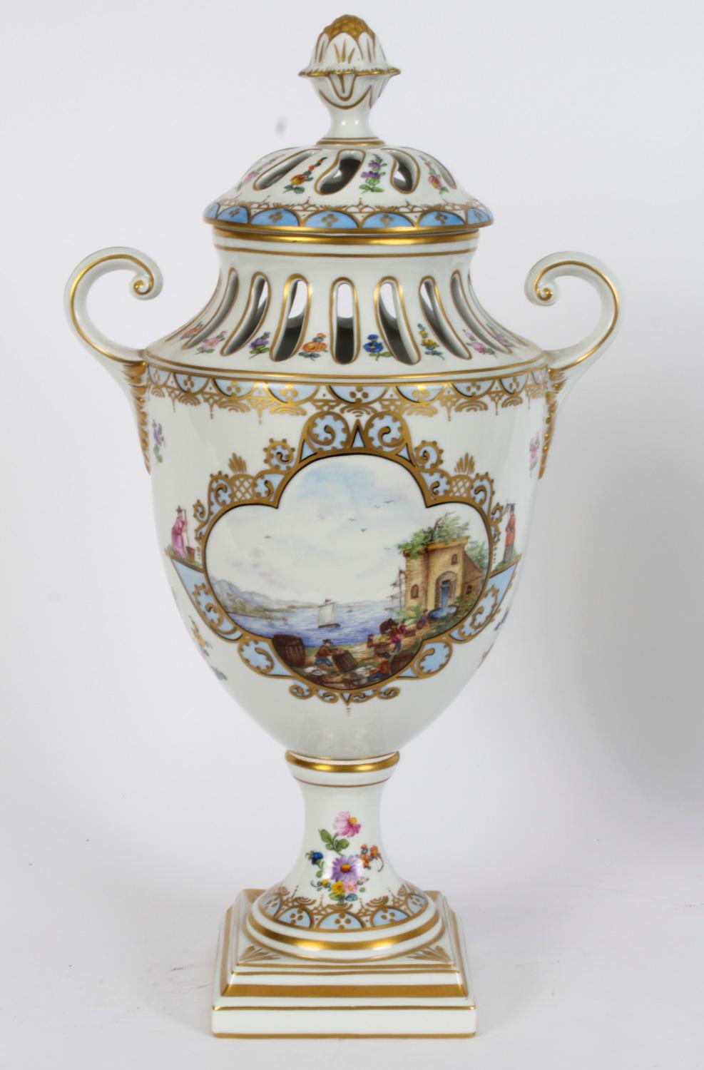 Antique Pair Dresden Porcelain Pot Pourri Lidded Vases 1920s 20th C For Sale 4