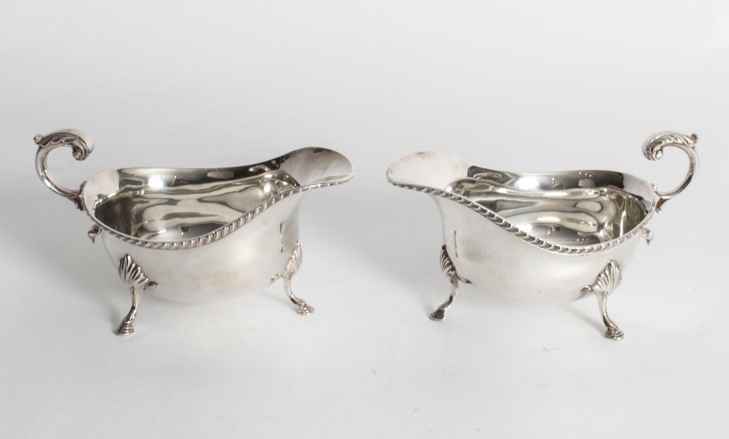 This is a magnificent antique pair of silver-plated Dunstan Plate sauce boats by the renowned Silversmith C.J.Vander, Circa 1900 in date.
 
Condition:
In excellent condition with clear makers marks and no dings, dents or signs of repair. Please
