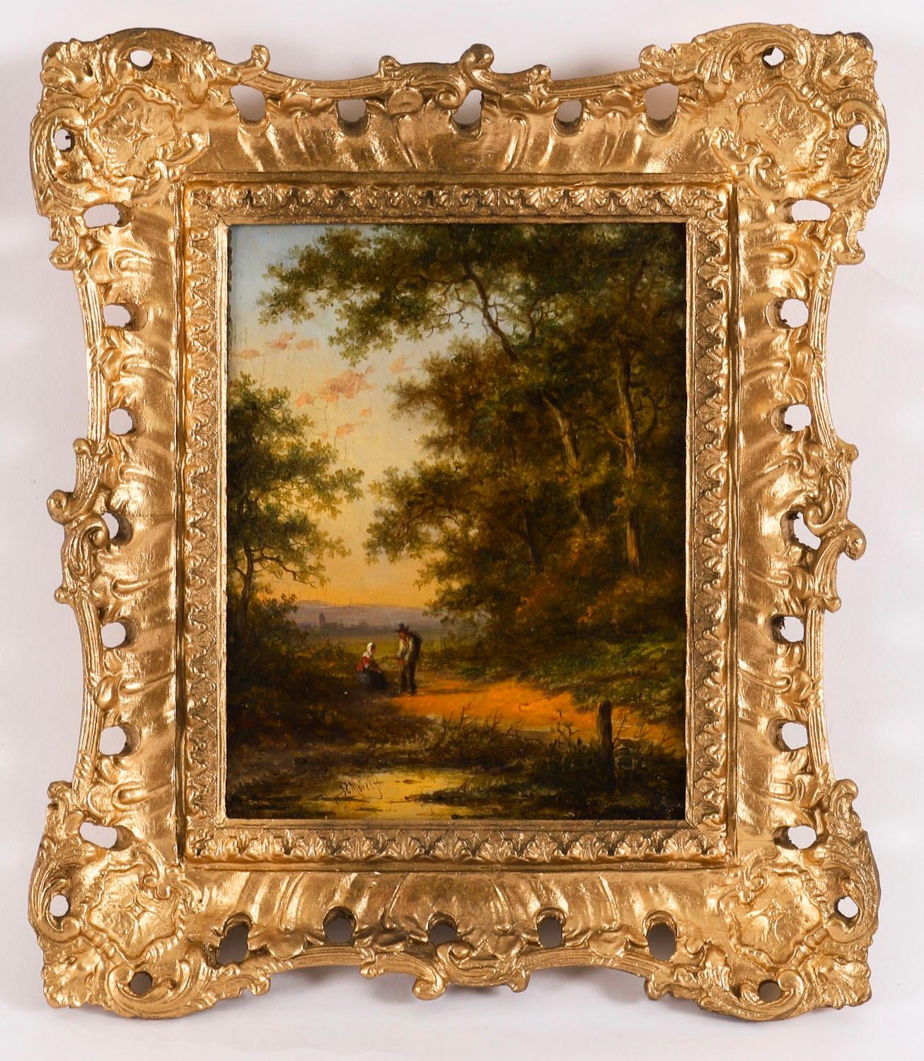 Antiguo par de óleos holandeses con escenas de bosque de Jan Evert Morel Siglo XVIII en venta 5