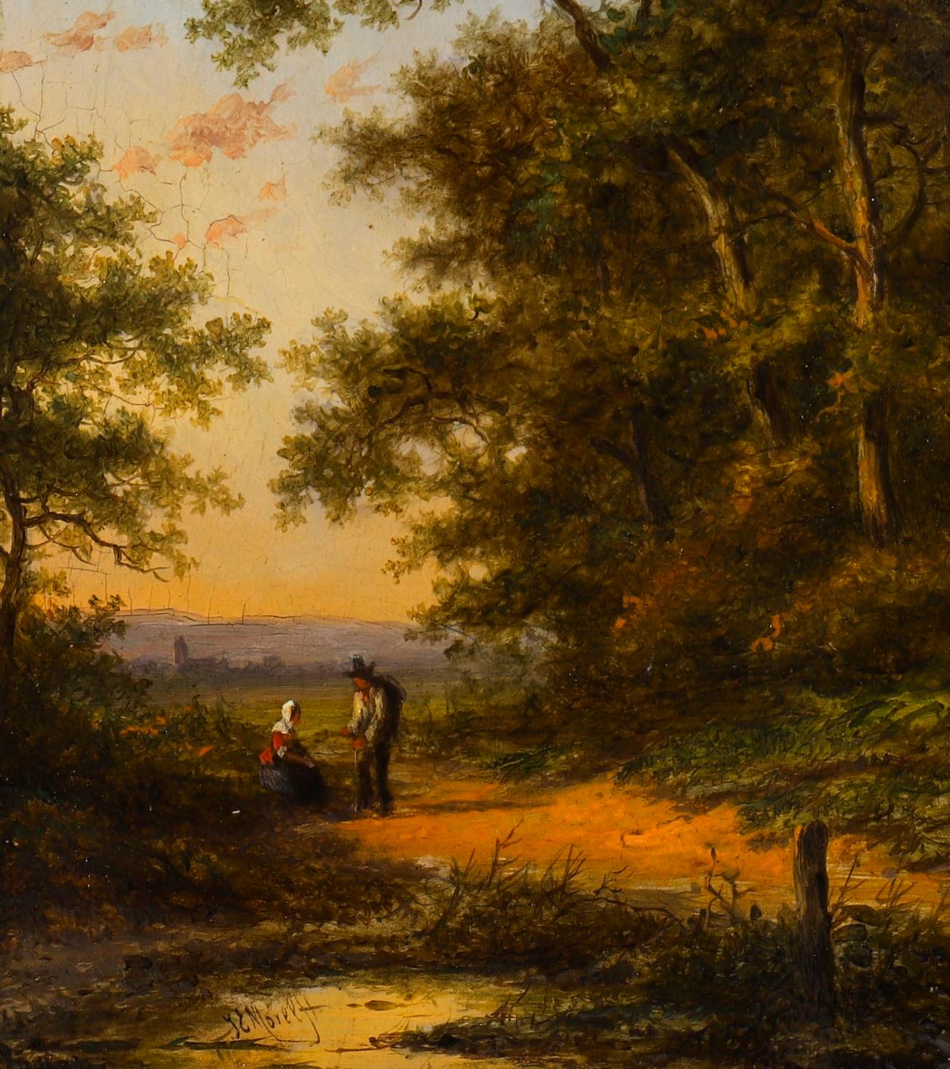 Antiguo par de óleos holandeses con escenas de bosque de Jan Evert Morel Siglo XVIII en venta 6