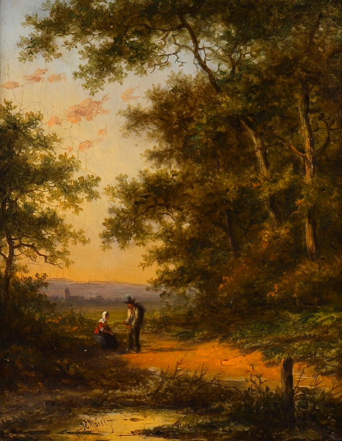 Antiguo par de óleos holandeses con escenas de bosque de Jan Evert Morel Siglo XVIII en venta 7