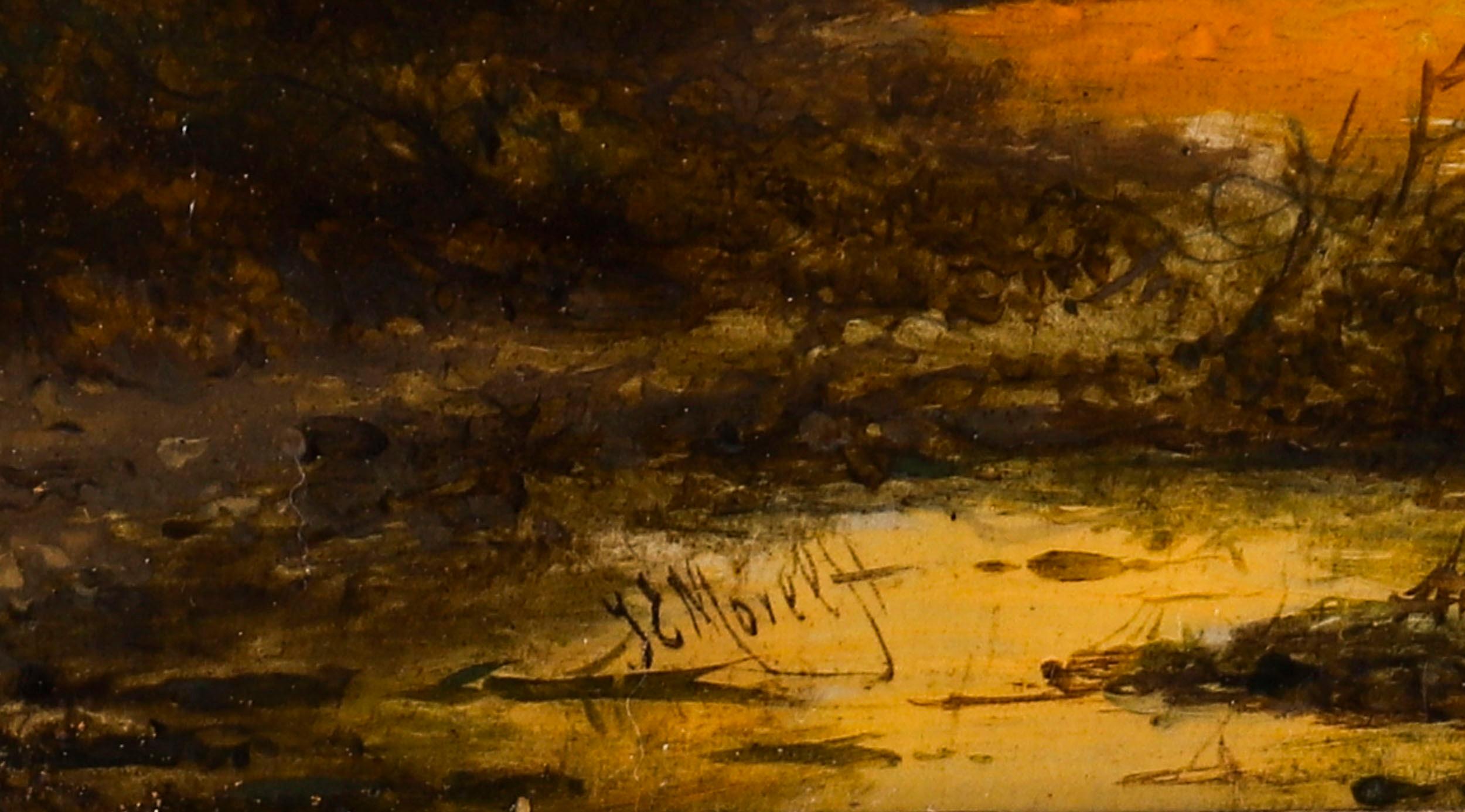 Antiguo par de óleos holandeses con escenas de bosque de Jan Evert Morel Siglo XVIII en venta 9
