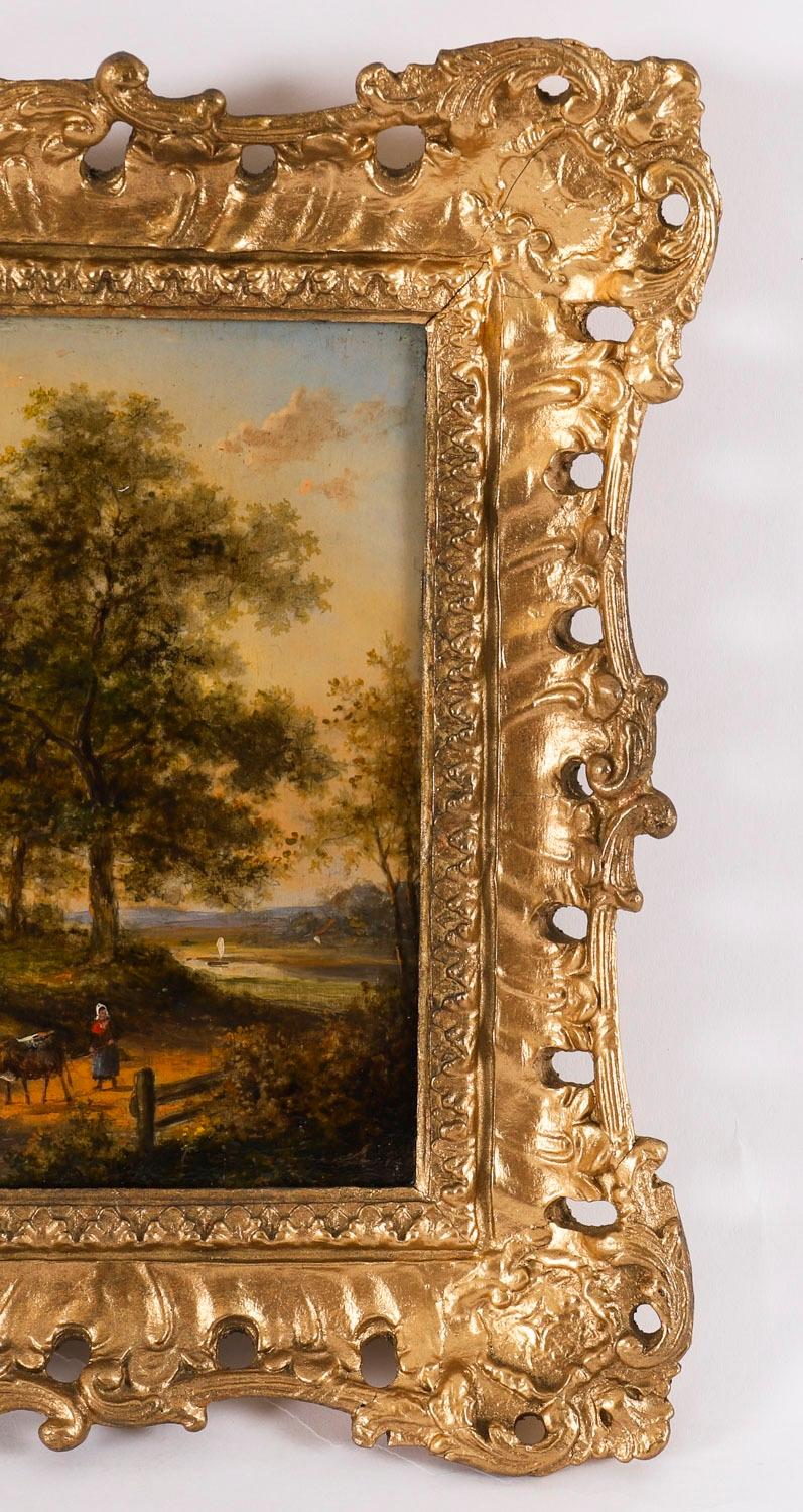 Antiguo par de óleos holandeses con escenas de bosque de Jan Evert Morel Siglo XVIII en venta 10