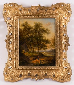 Antique Pair Dutch Forest Scene Oil Paintings by Jan Evert Morel 18th Century