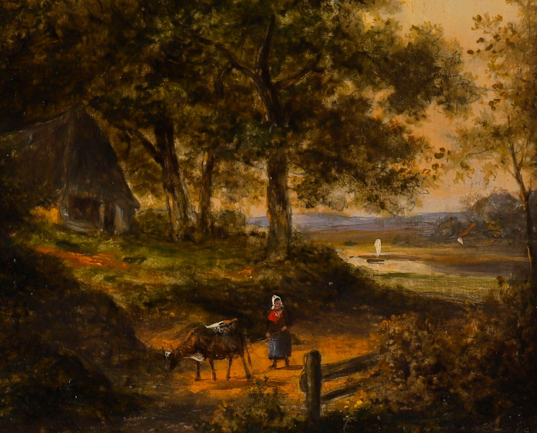 Antiguo par de óleos holandeses con escenas de bosque de Jan Evert Morel Siglo XVIII en Bueno estado para la venta en London, GB